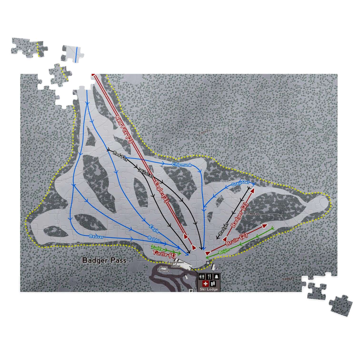 Badger Pass, California Ski Trail Map Puzzle - Powderaddicts