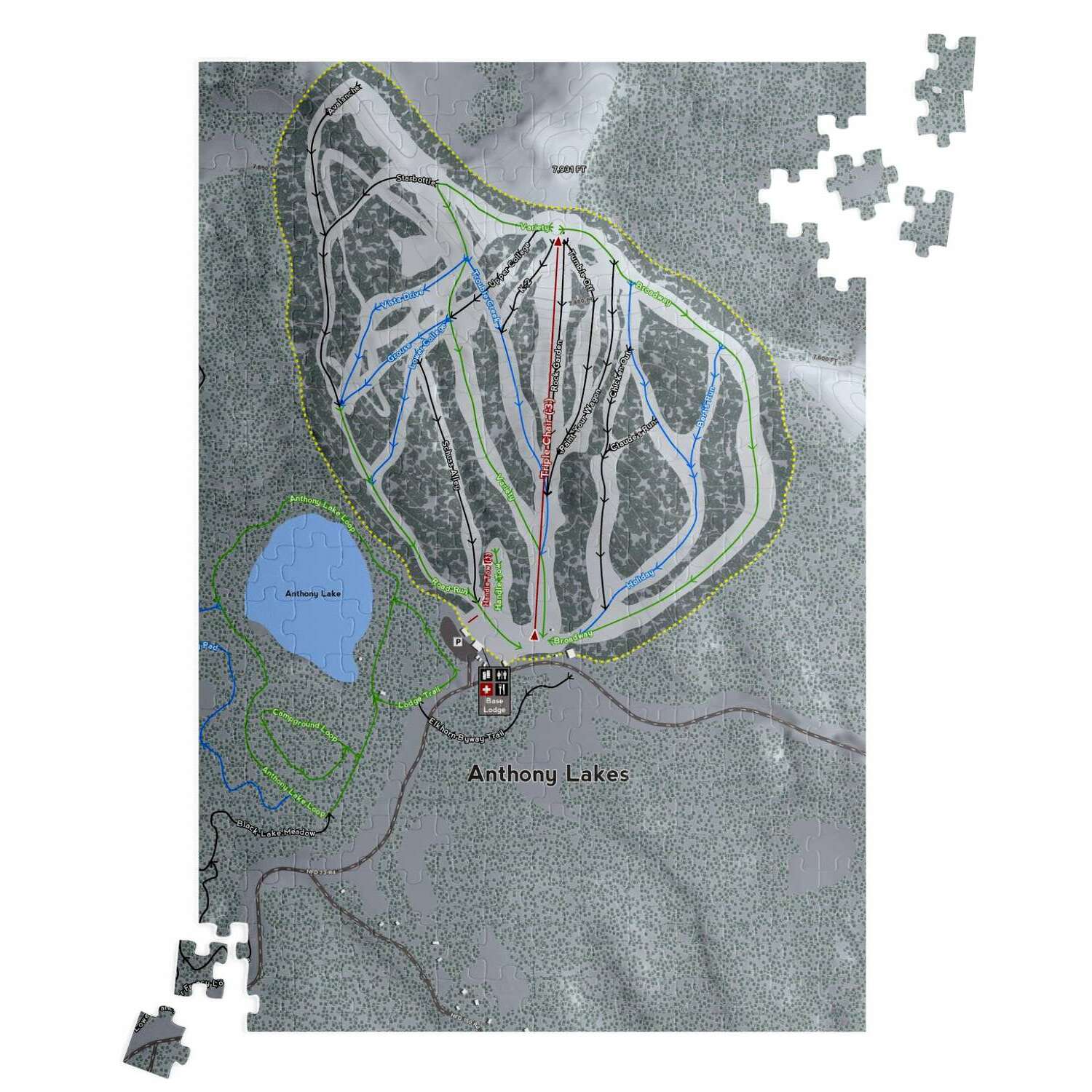 Anthony Lakes, Oregon Ski Trail Map Puzzle - Powderaddicts