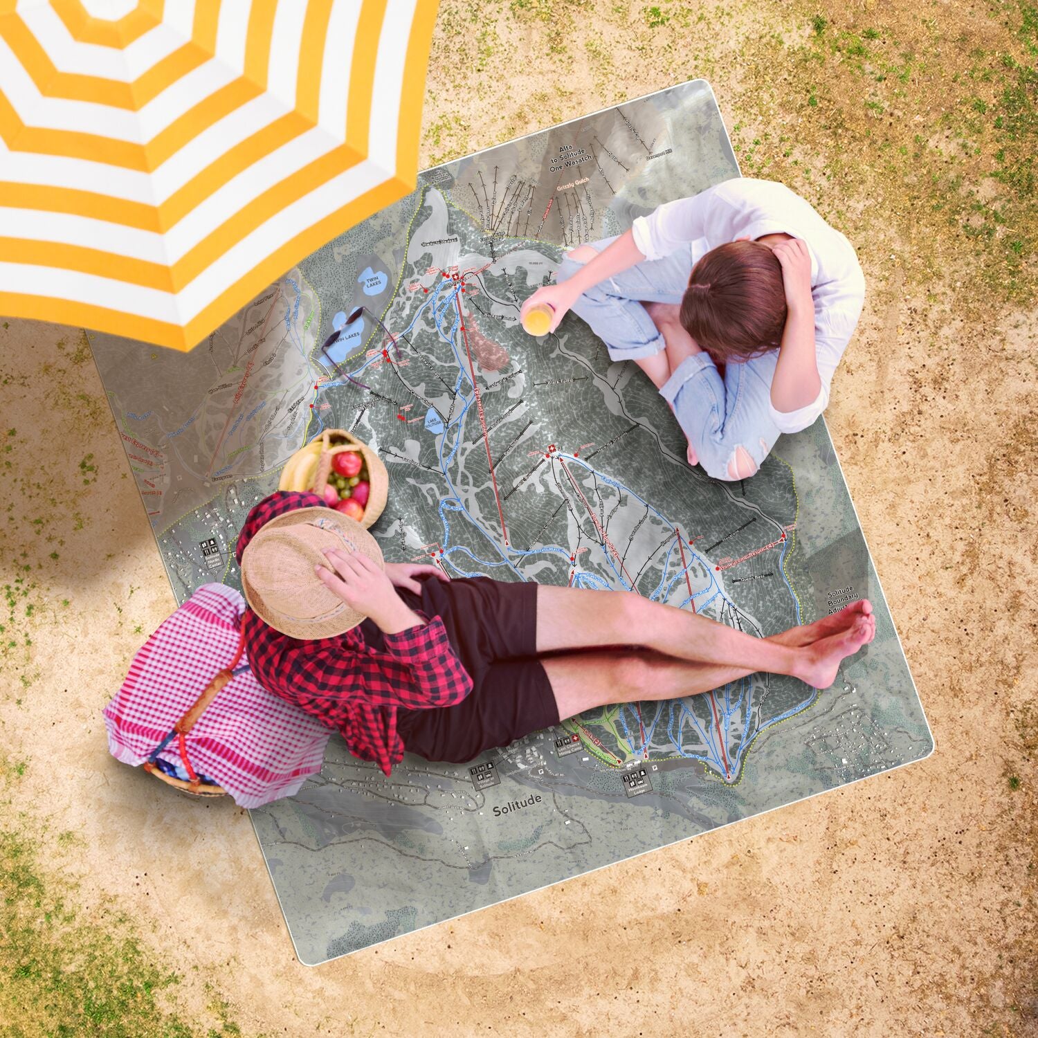 Solitude, Utah Ski Resort Map Printed Beach Towel - Powderaddicts