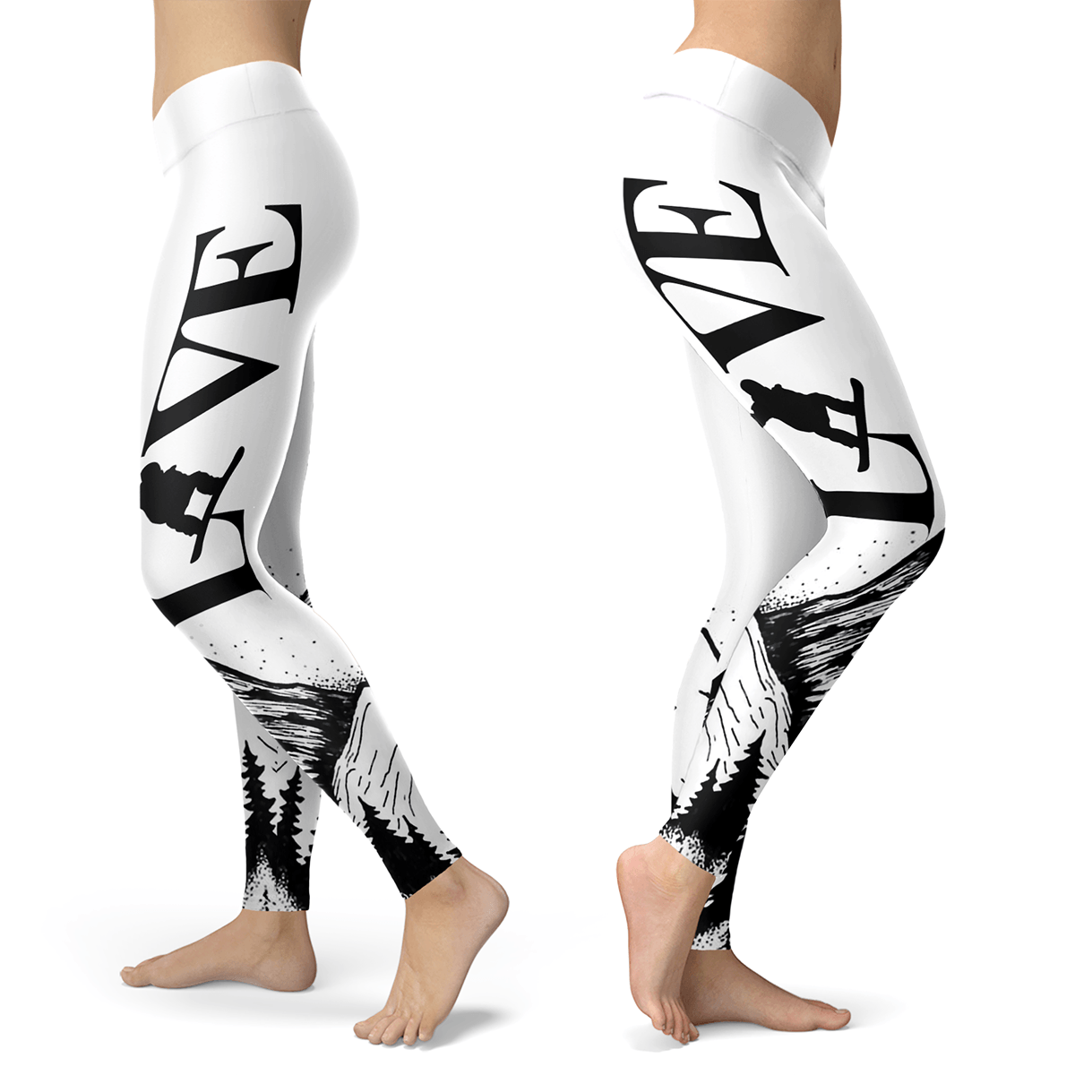 Love Snowboard Black and White Leggings - Powderaddicts