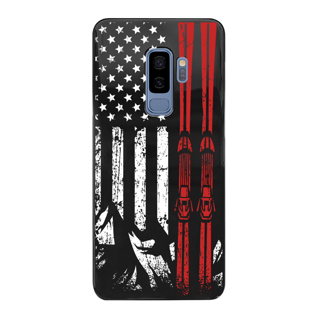 USA Flag - Ski - Thin Red Line Back Printed Black Hard Phone Case - Powderaddicts