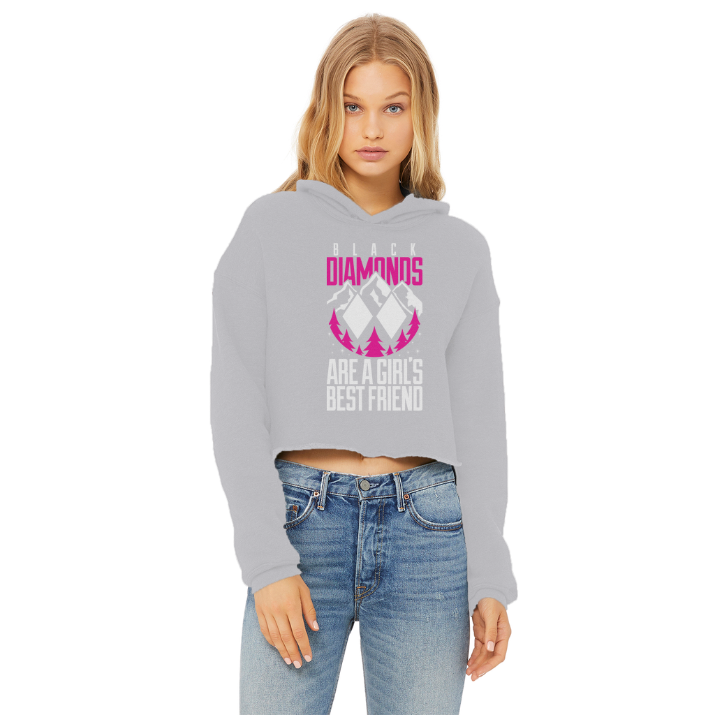 Black Diamonds Are A Girls Best Friens Ladies Cropped Raw Edge Hoodie - Powderaddicts