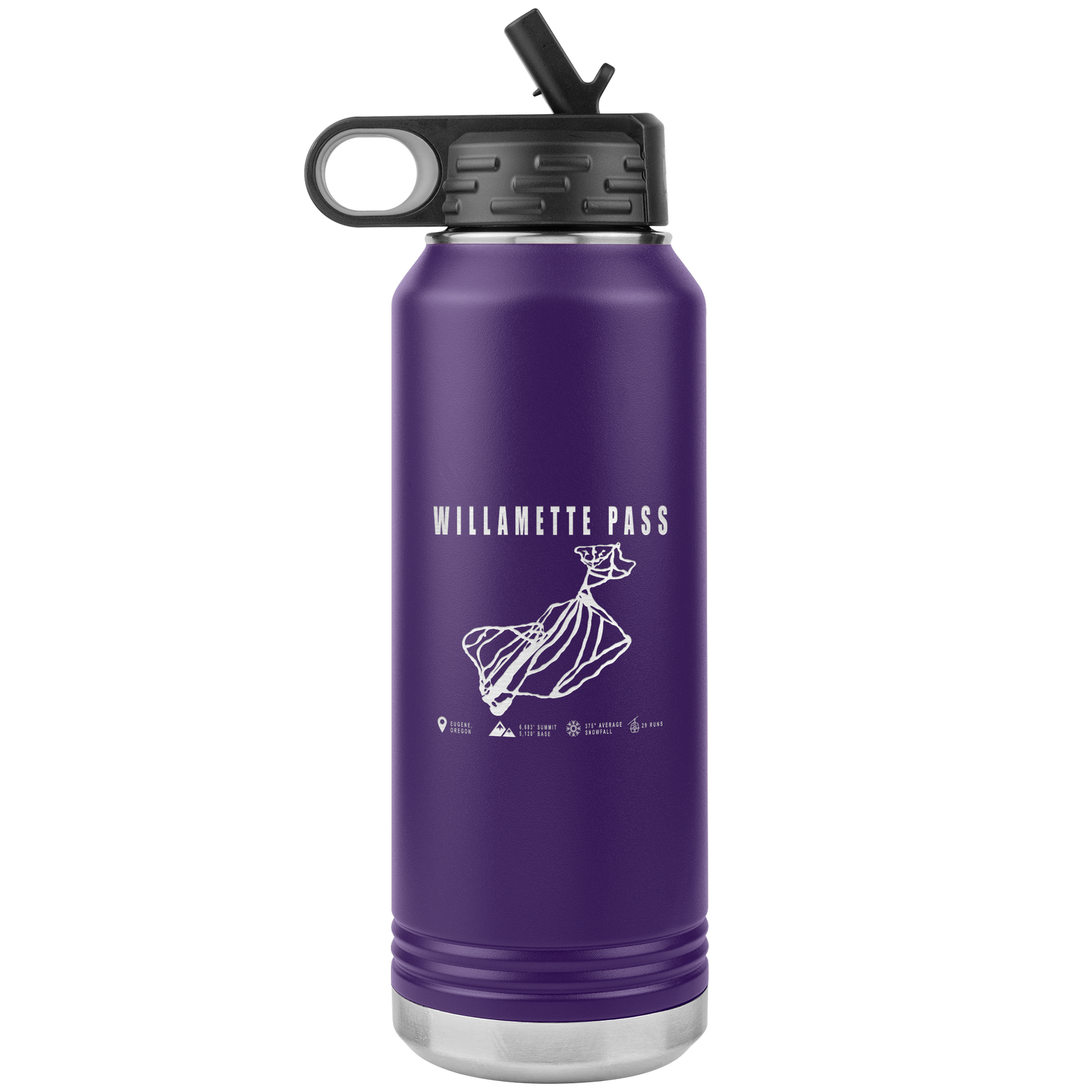 Willamette Pass, Oregon Ski Trail Map 32oz Water Bottle Tumbler - Powderaddicts
