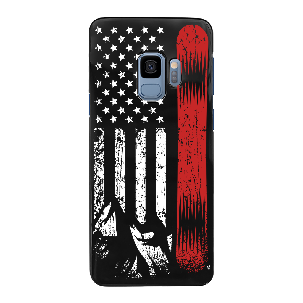 USA Snowboard Flag Thin Red Line Black Hard Phone Case - Powderaddicts