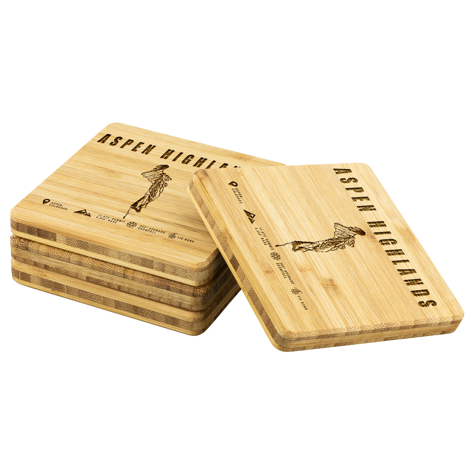 Aspen Highlands, Colorado Ski Resort Bamboo Coaster - Powderaddicts