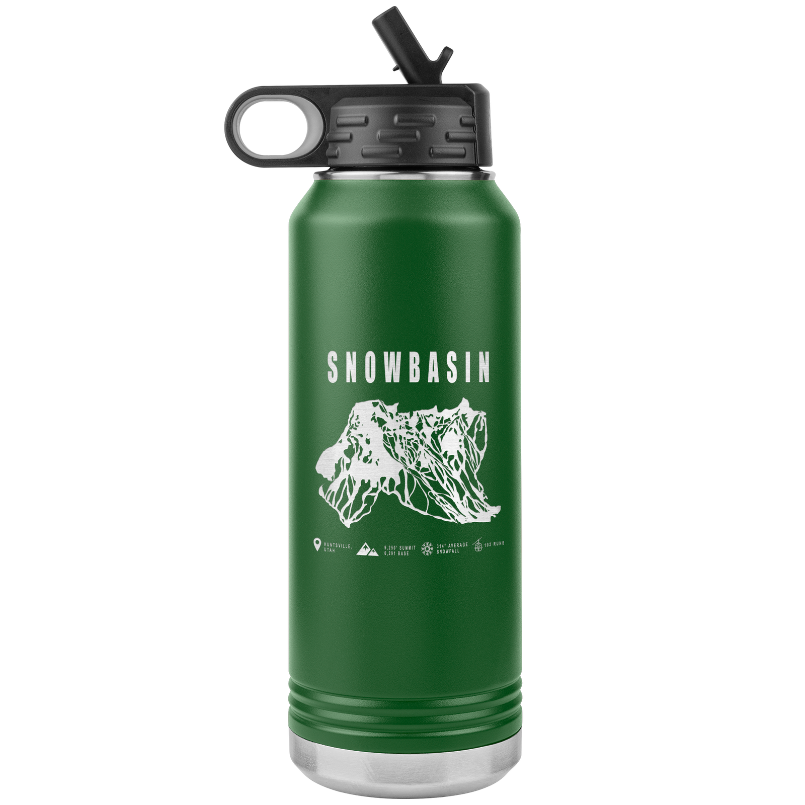 Snowbasin, Utah Ski Trail Map - 32oz Insulated Water Bottle - Powderaddicts