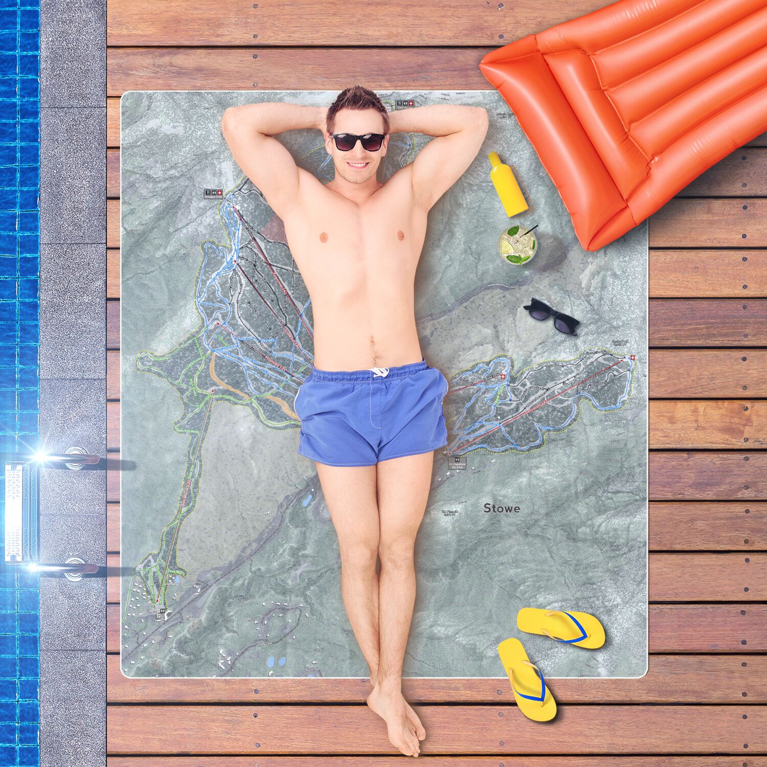 Stowe, Vermont Ski Resort Map Printed Beach Towel - Powderaddicts