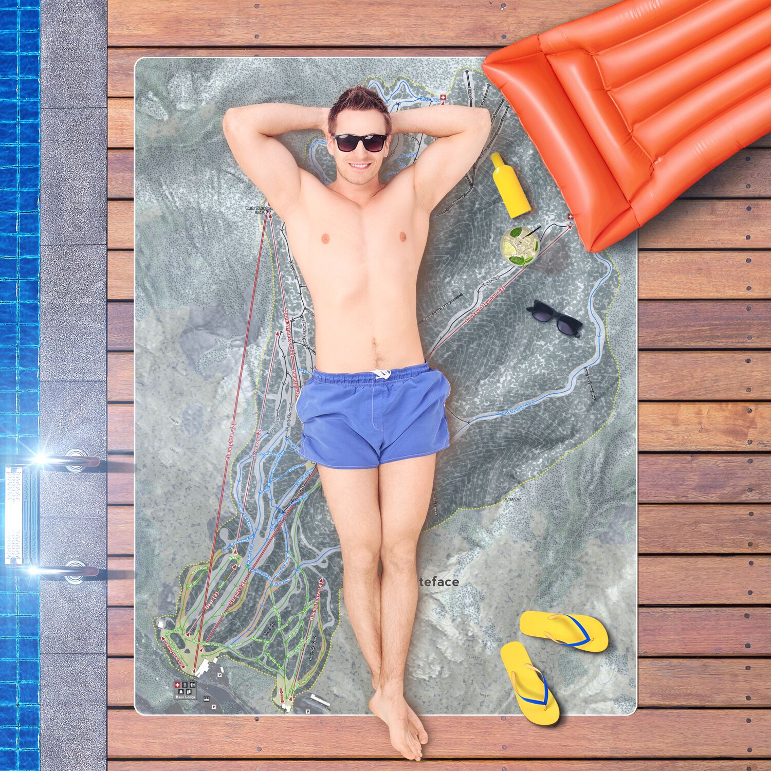 Whiteface, New York Ski Resort Map Printed Beach Towel - Powderaddicts