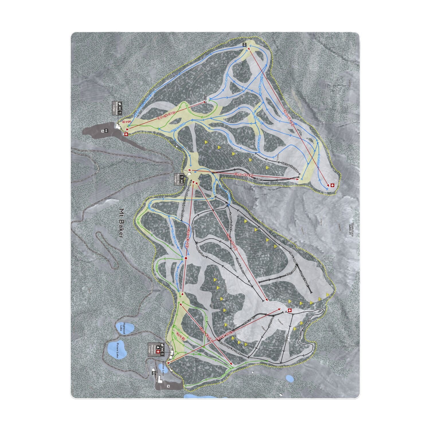 Mt Baker, Washington Ski Resort Map Printed Beach Towel - Powderaddicts