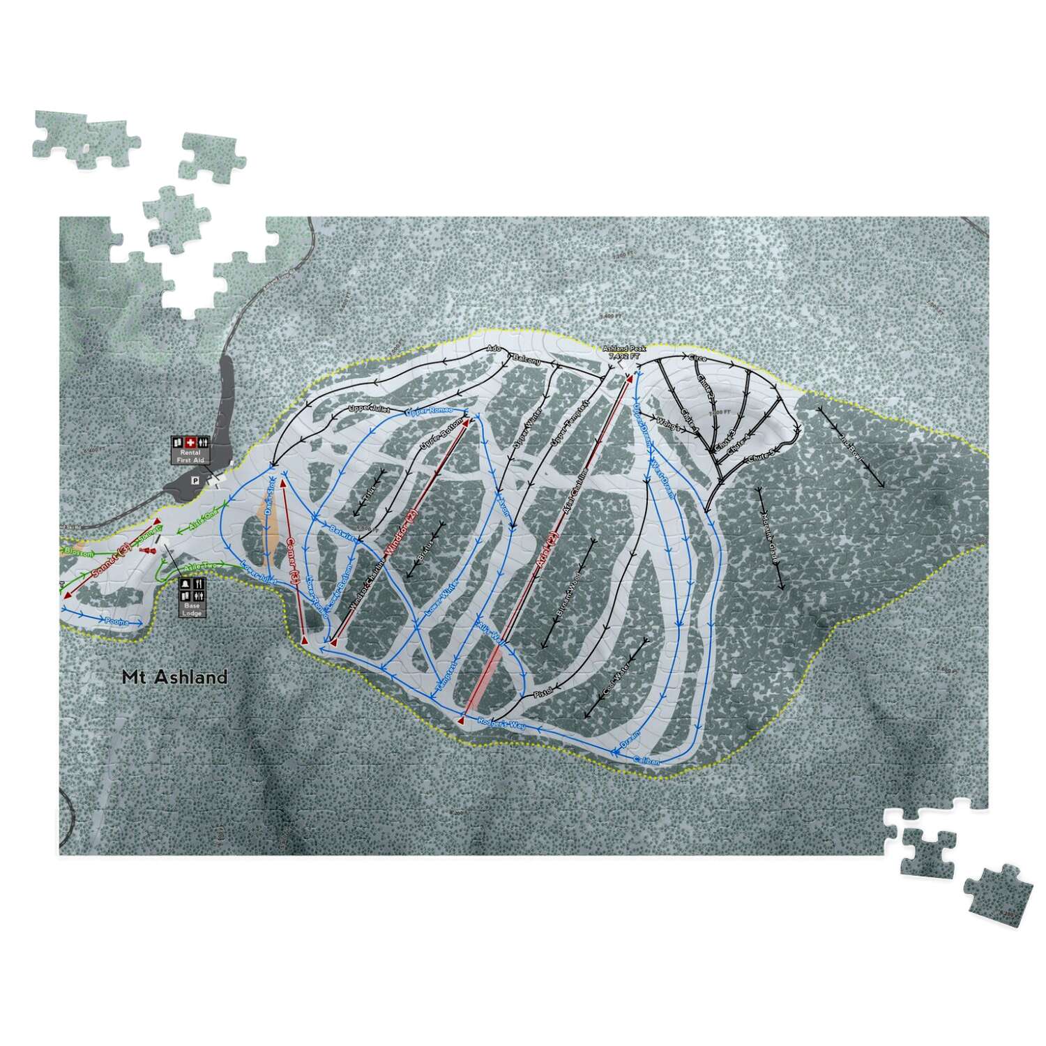 Mt Ashland Oregon Ski Trail Map Puzzle - Powderaddicts