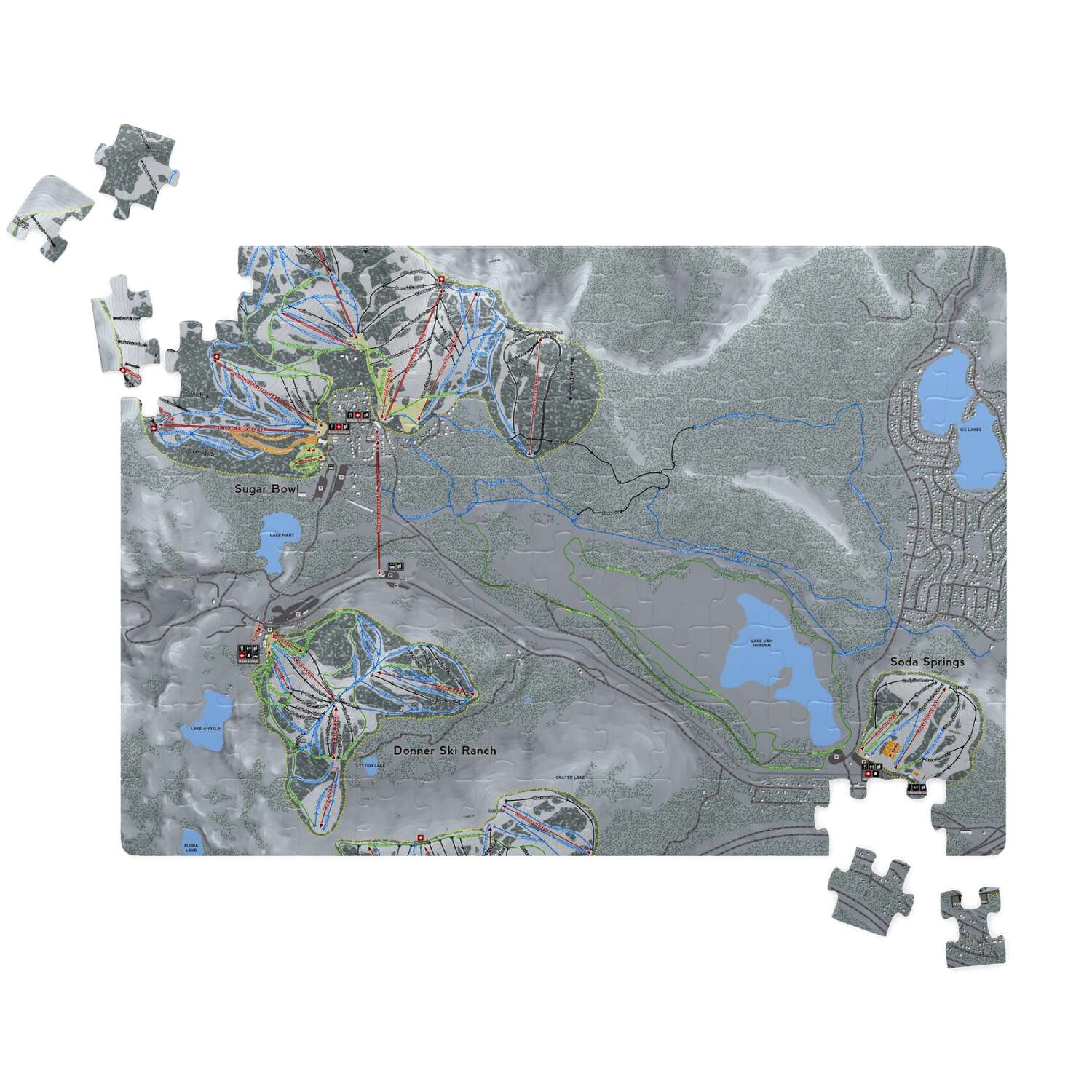 Donner Pass, California Ski Trail Map Puzzle - Powderaddicts