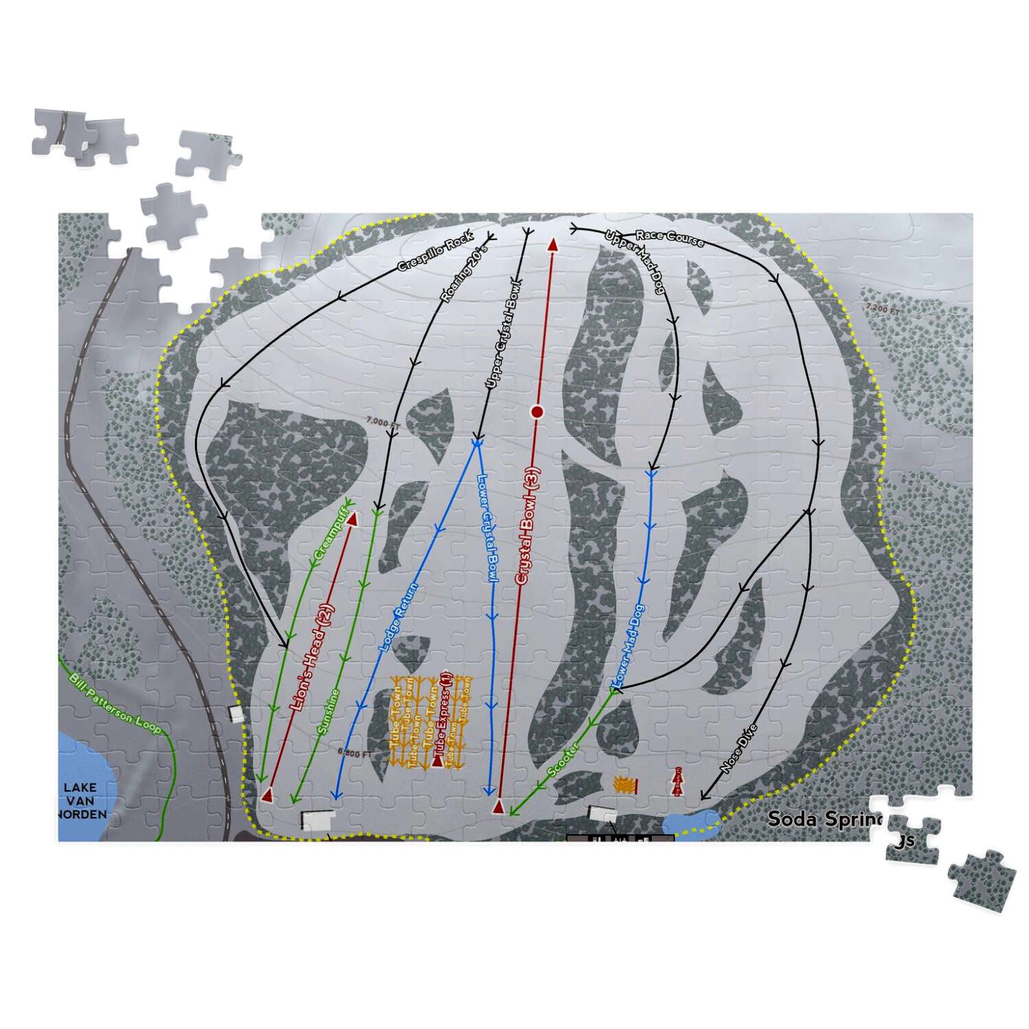 Soda Springs, California Ski Trail Map Puzzle - Powderaddicts
