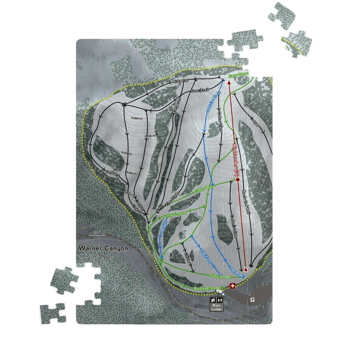 Warner Canyon, Oregon Ski Trail Map Puzzle - Powderaddicts