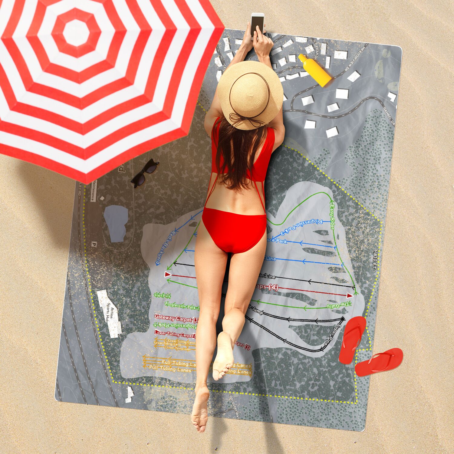 Woodward Park City, Utah Ski Resort Map Printed Beach Towel - Powderaddicts