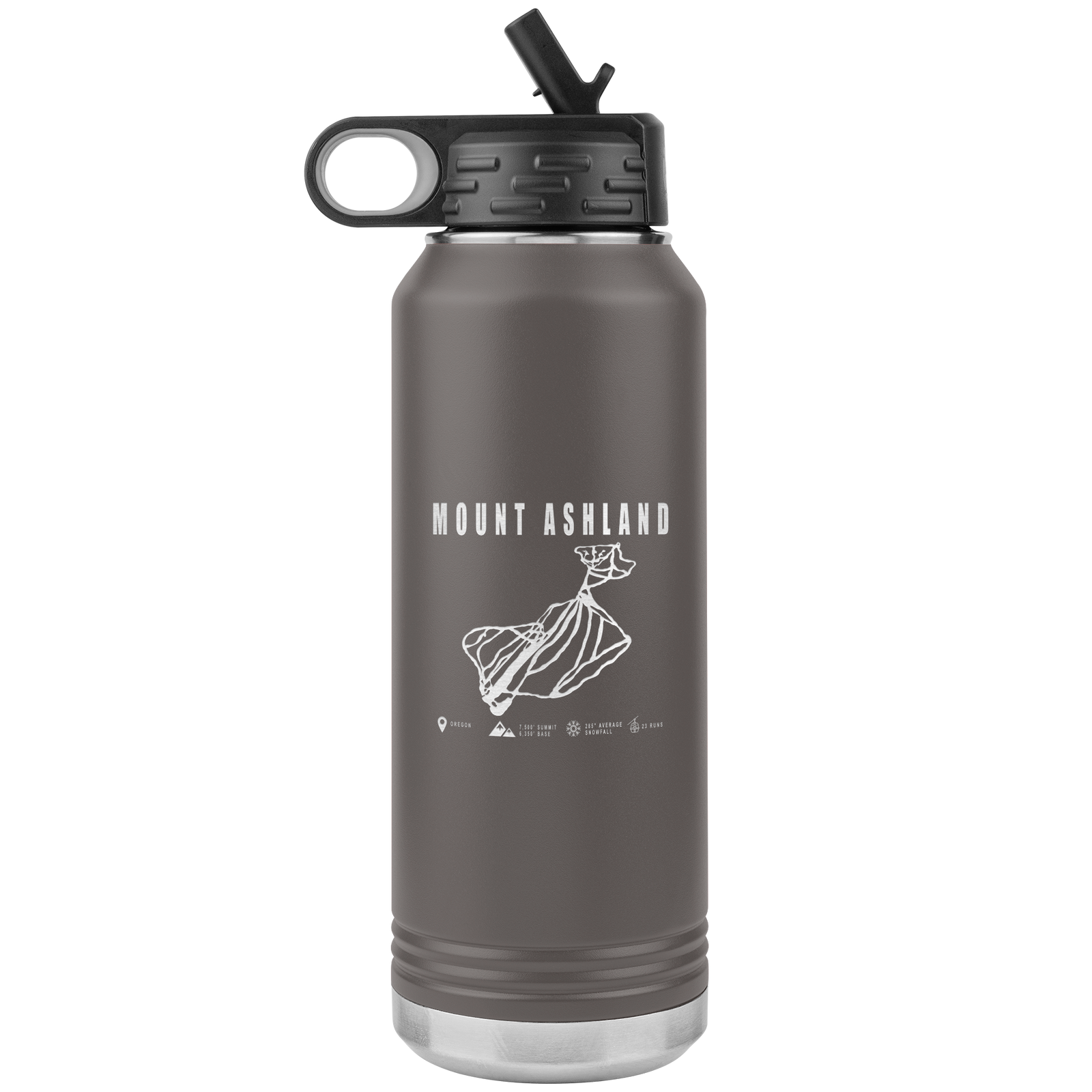Mount Ashland, Oregon Ski Trail Map 32oz Water Bottle Tumbler - Powderaddicts