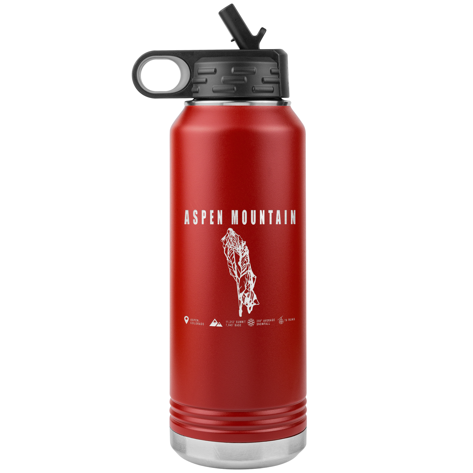 Aspen Mountain Colorado Ski Trail Map 32oz Water Bottle Tumbler - Powderaddicts