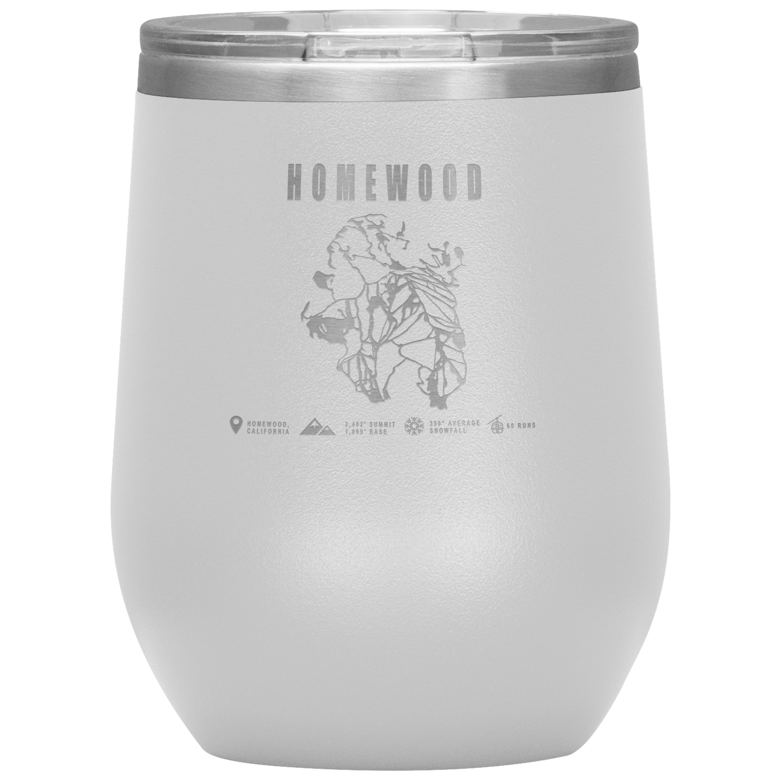 Homewood, California Ski Trail Map Wine 12oz Tumbler - Powderaddicts