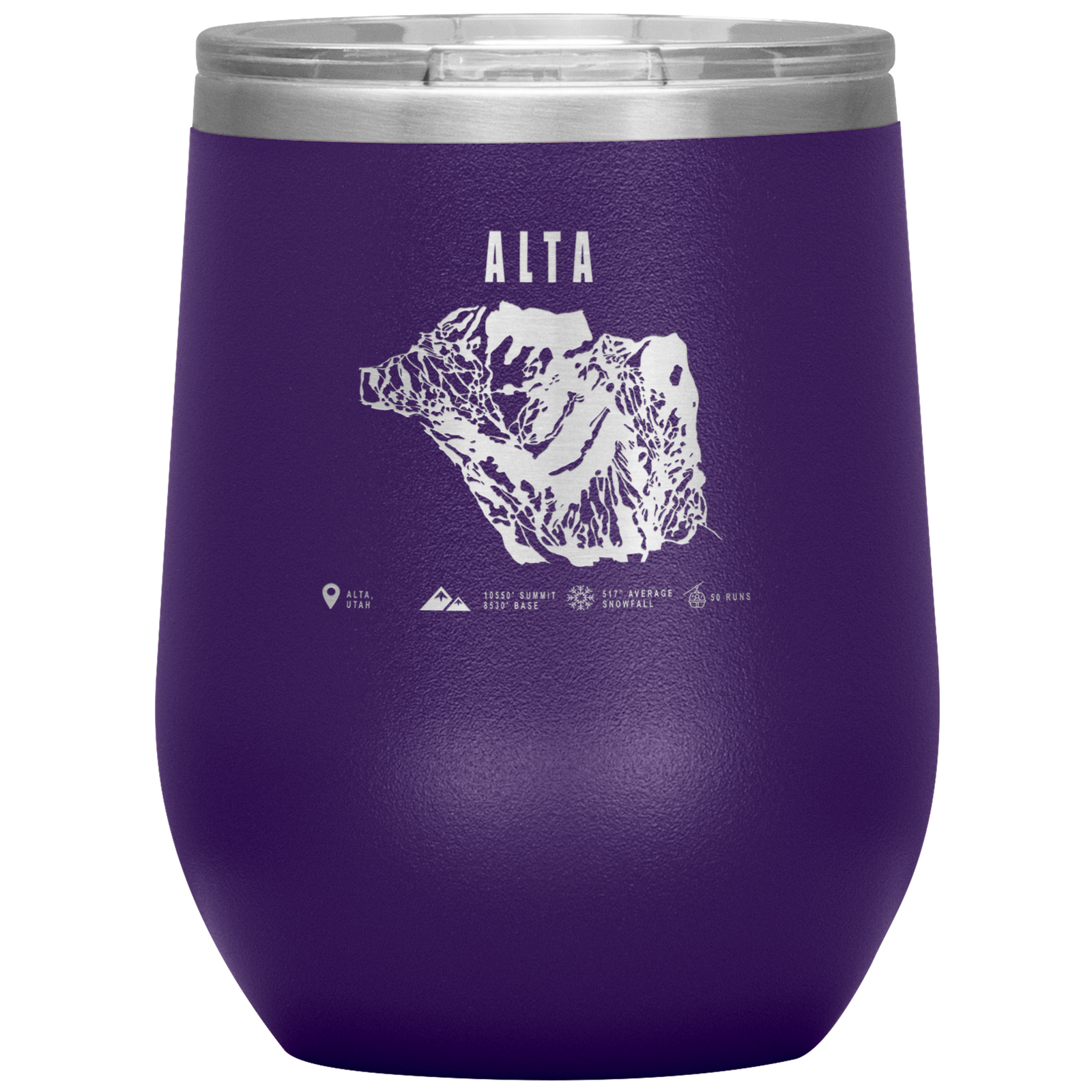 Alta,Utah Ski Trail Map Wine 12oz Tumbler - Powderaddicts