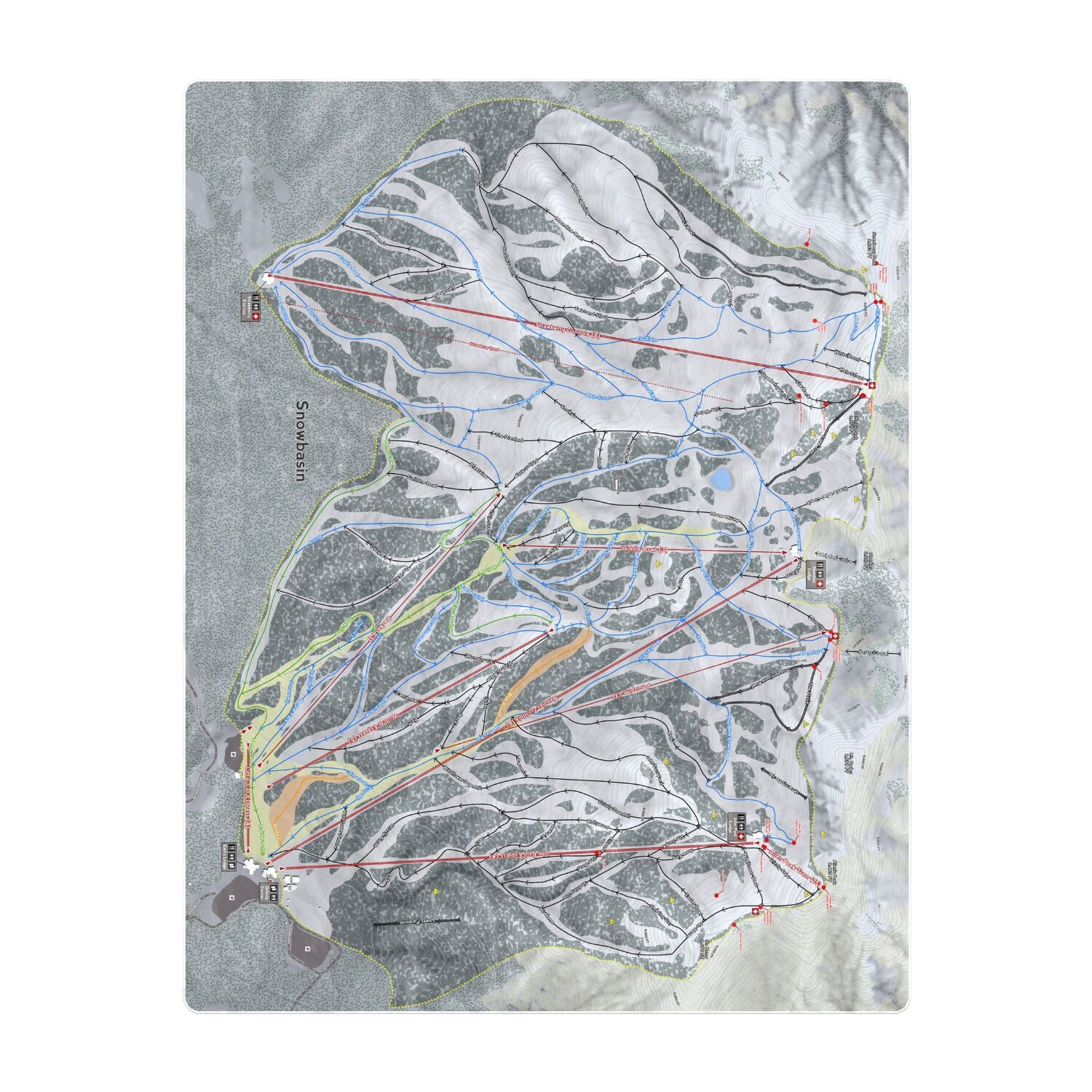 Snowbasin, Utah Ski Resort Map Printed Beach Towel - Powderaddicts