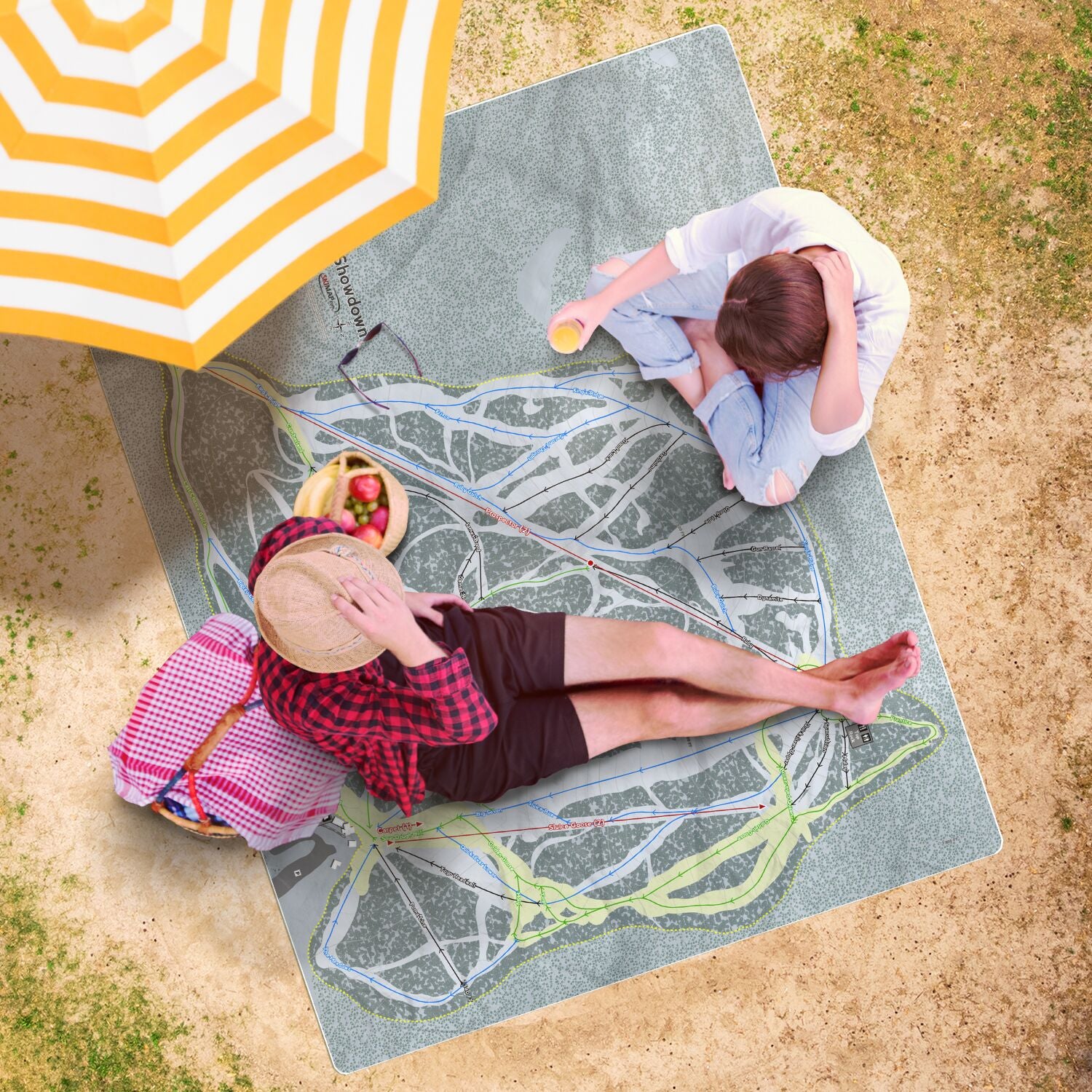 Showdown, Montana Ski Resort Map Printed Beach Towel - Powderaddicts