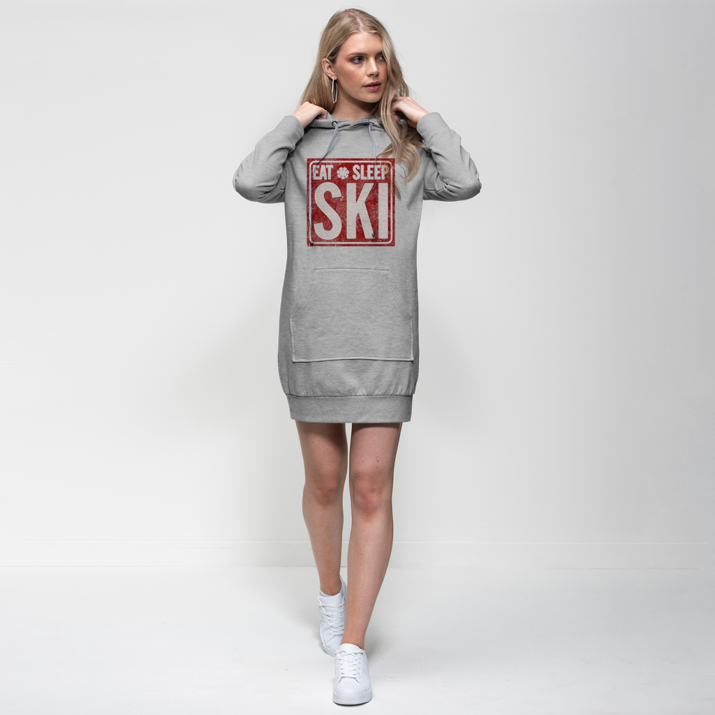 Eat Sleep Ski Premium Adult Hoodie Dress - Powderaddicts