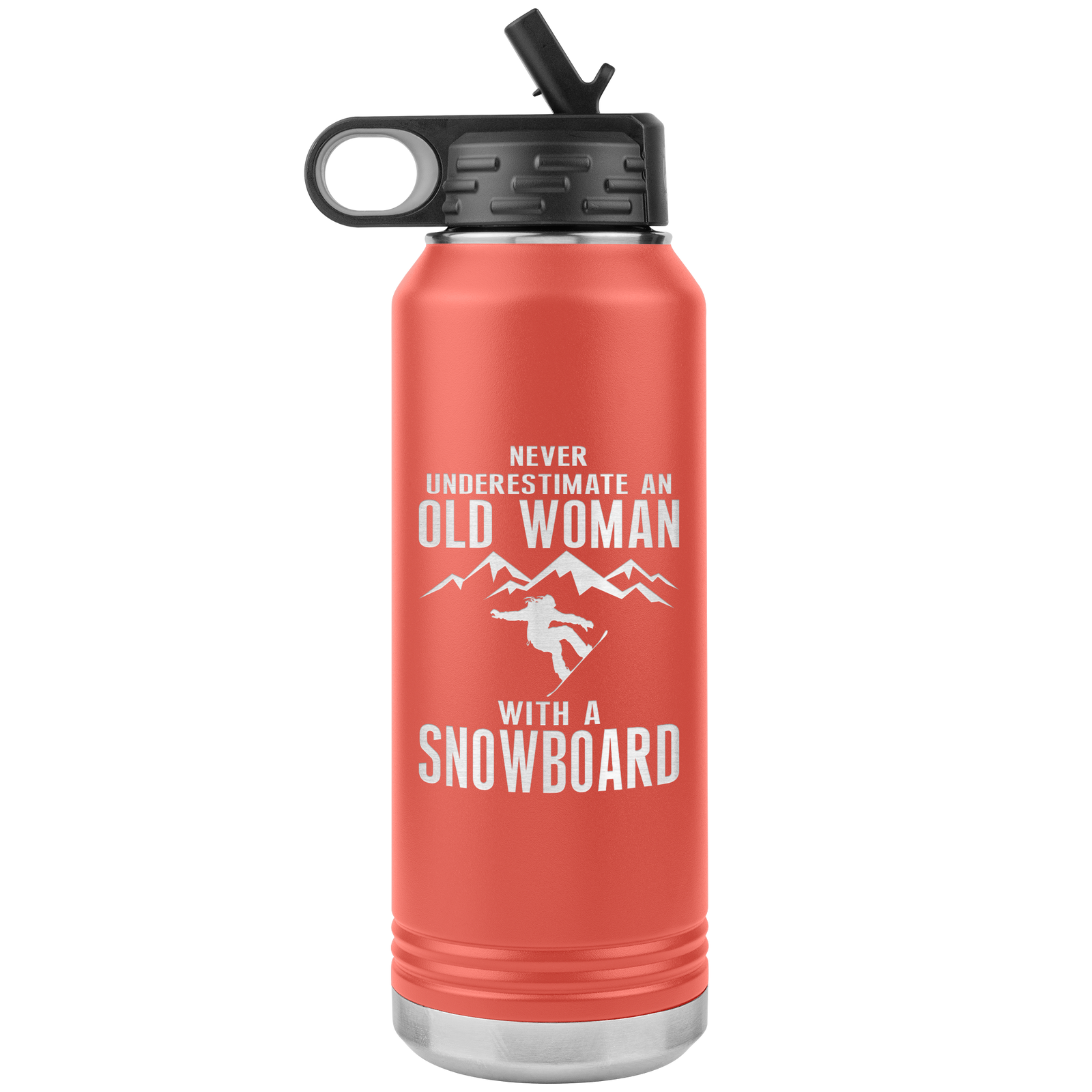 Never Underestimate An Old Woman With A Snowboard 32oz Water Bottle Tumbler - Powderaddicts