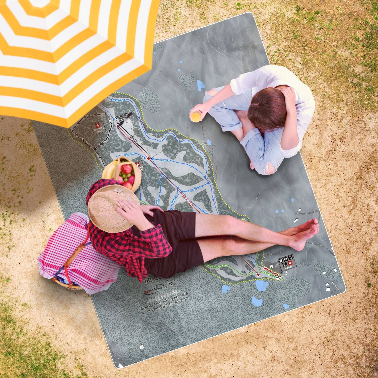 Mt Eyak, Alaska Ski Resort Map Printed Beach Towel - Powderaddicts