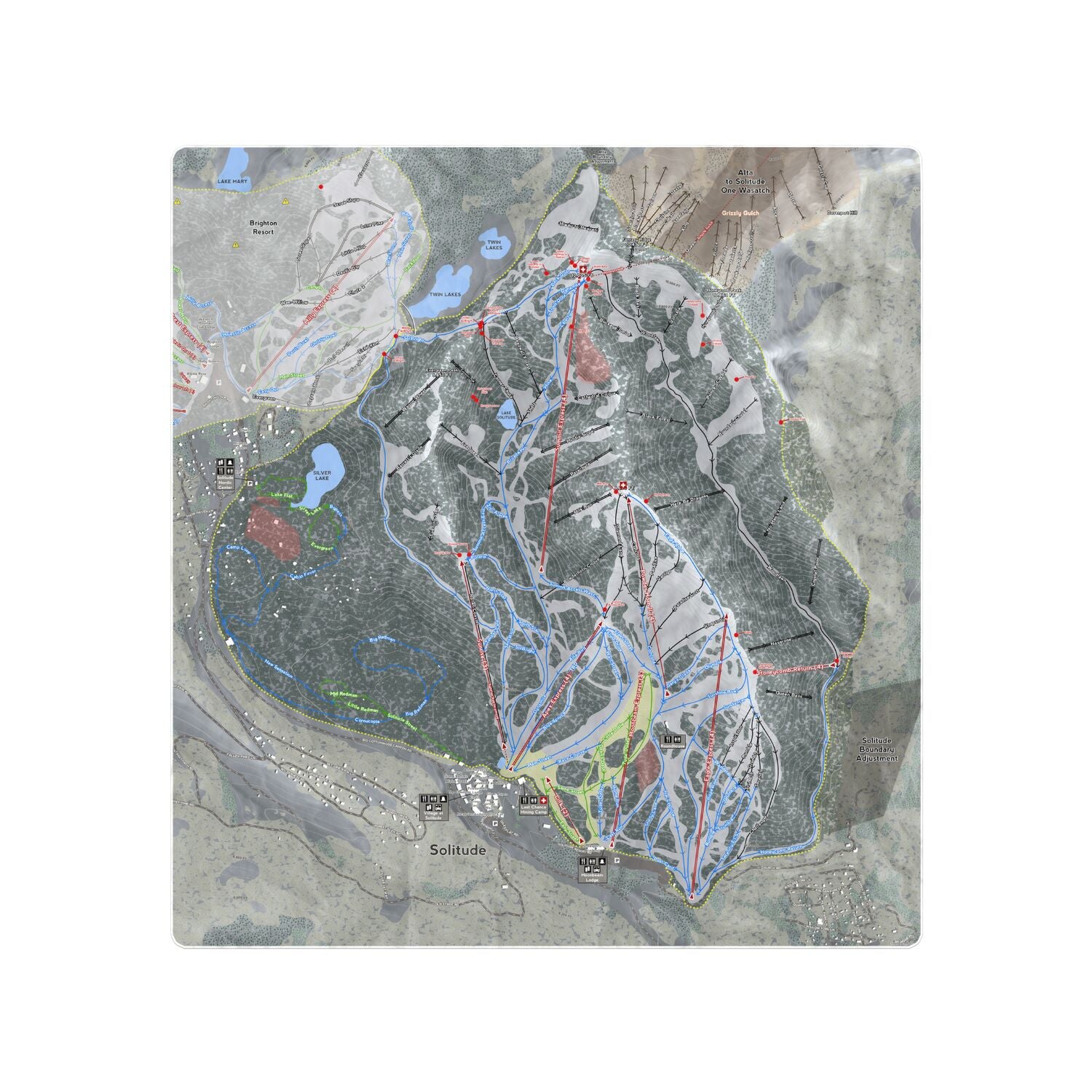 Solitude, Utah Ski Resort Map Printed Beach Towel - Powderaddicts