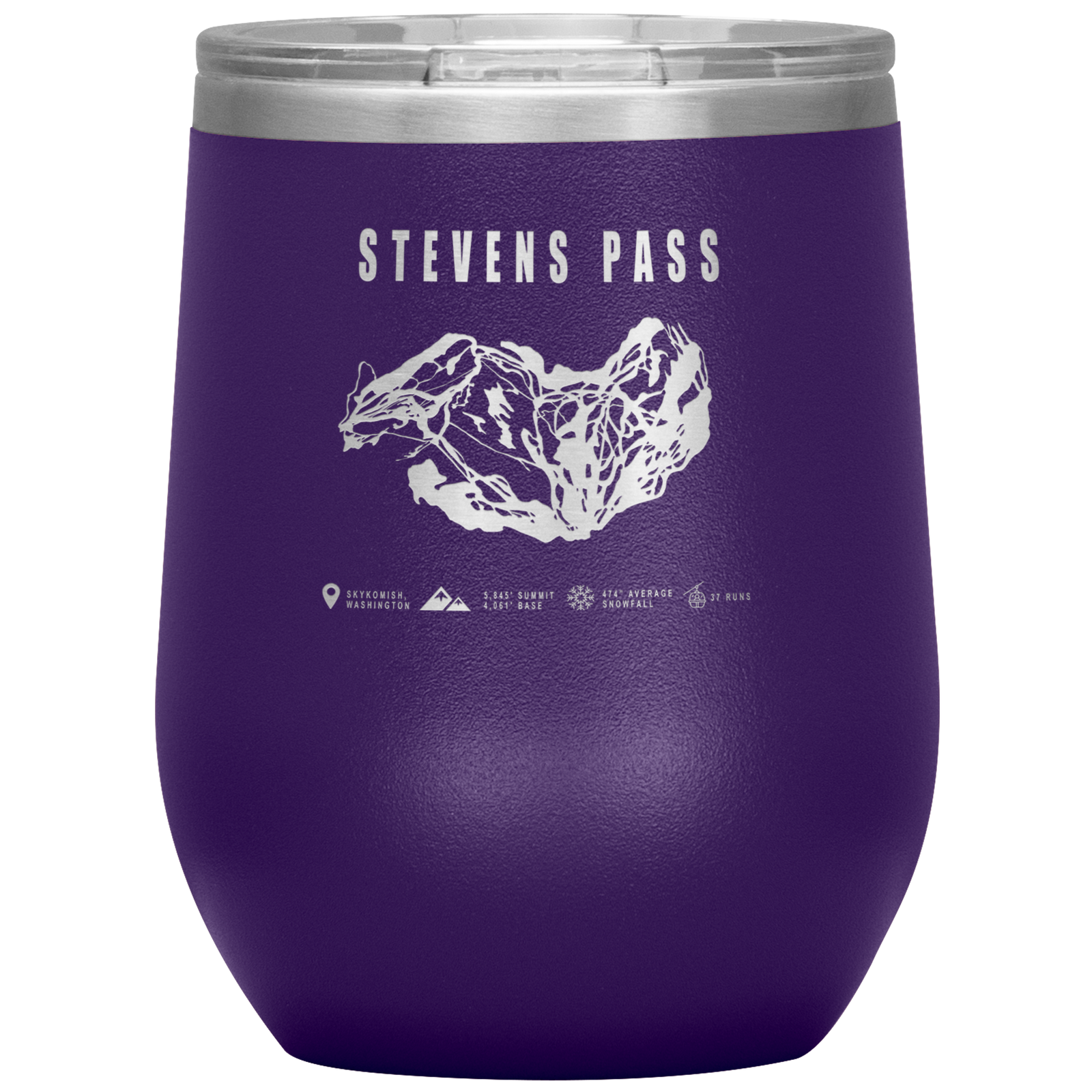 Stevens Pass, Washington Ski Trail Map Wine 12oz Tumbler - Powderaddicts