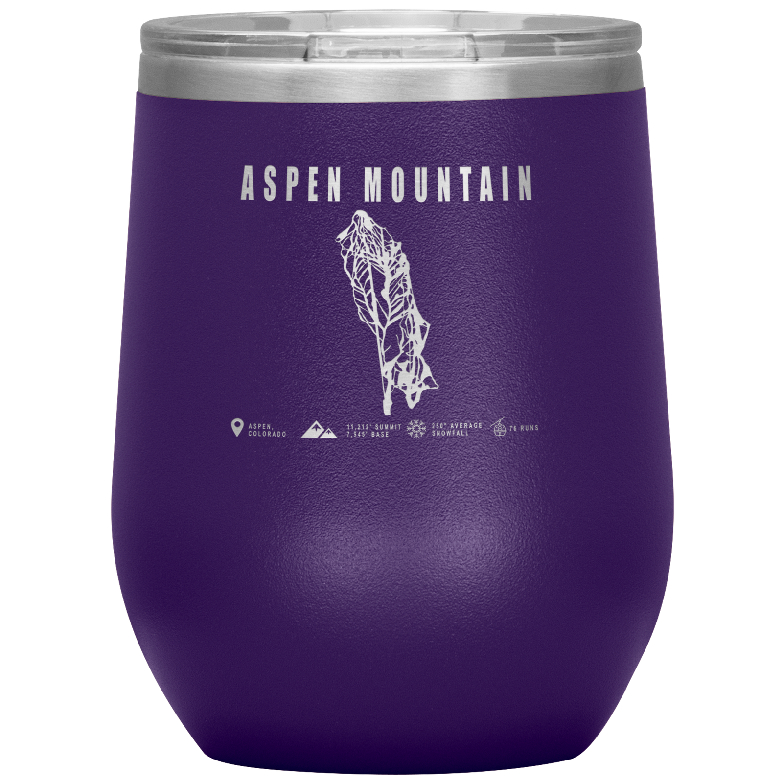 Aspen Mountain Colorado Ski Trail Map Wine 12oz Tumbler - Powderaddicts
