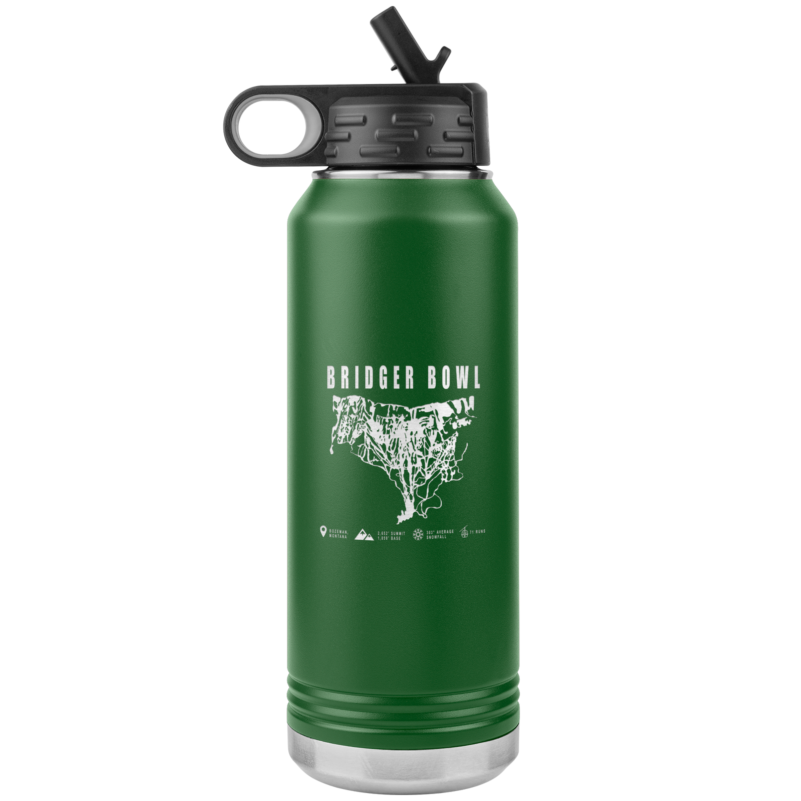 Bridger Bowl Montana Ski Trail Map 32oz Water Bottle Tumbler - Powderaddicts