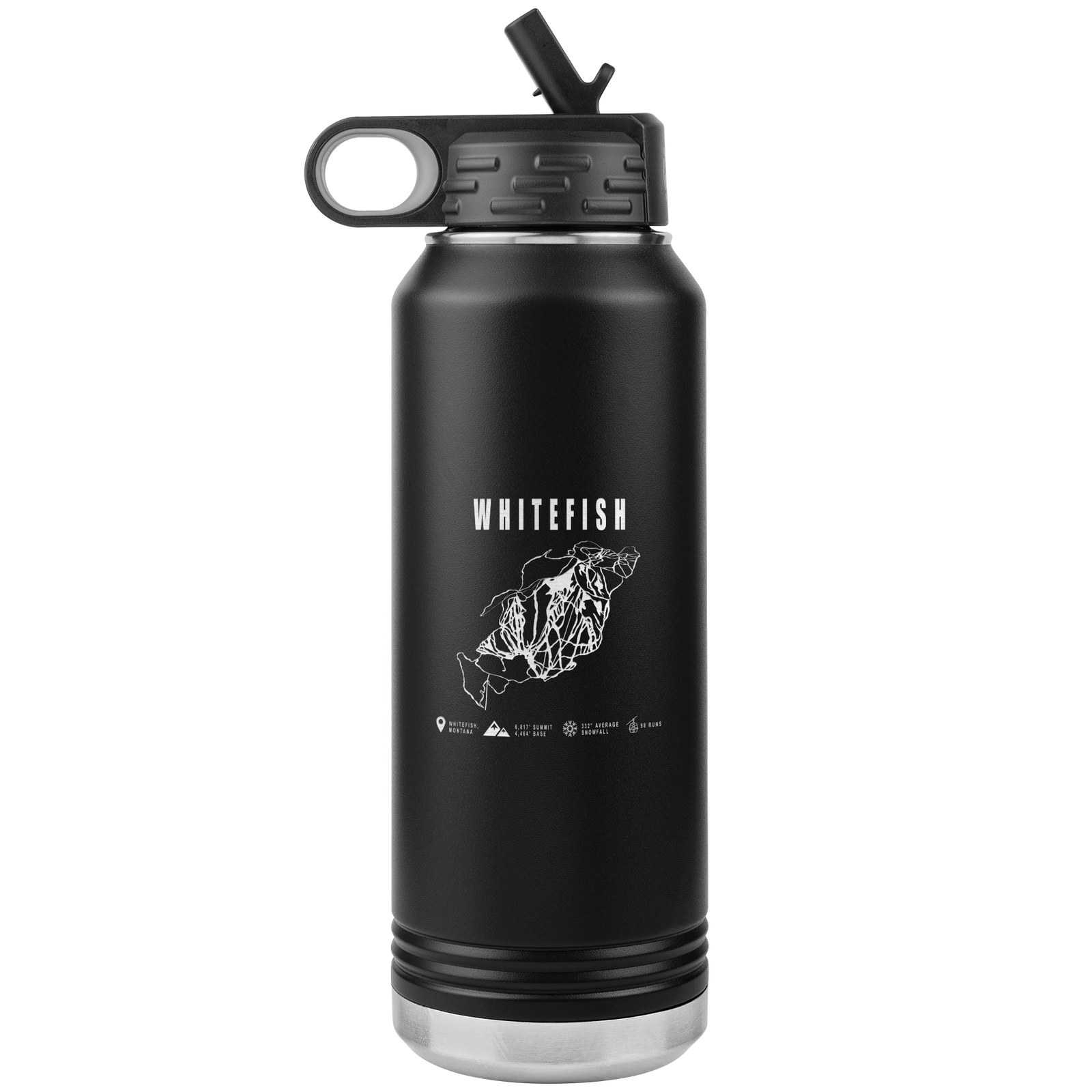 Whitefish Montana Ski Trail Map 32oz Water Bottle Tumbler - Powderaddicts