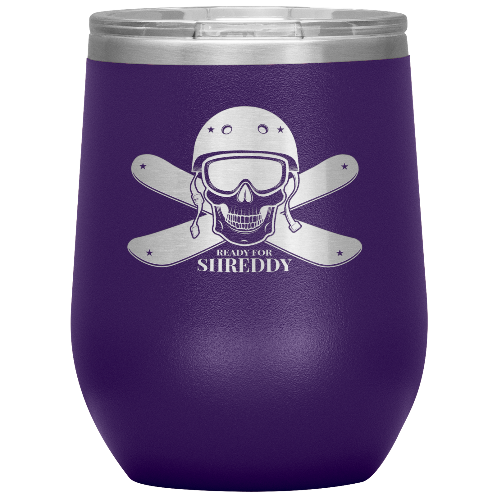 Ready For Shreddy Skeleton Skis Wine 12oz Tumbler - Powderaddicts
