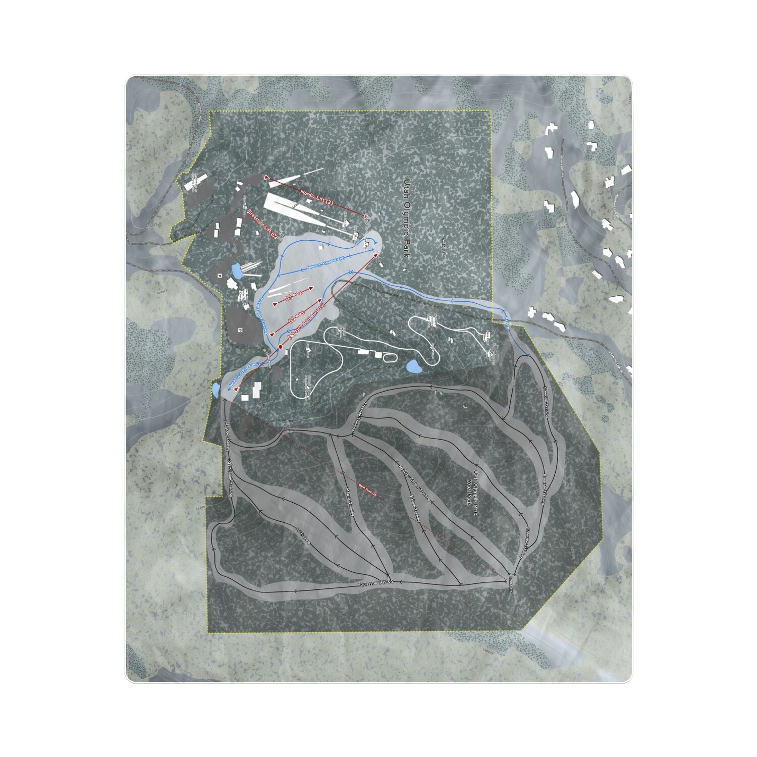 Olympic Park, Utah Ski Resort Map Printed Beach Towel - Powderaddicts