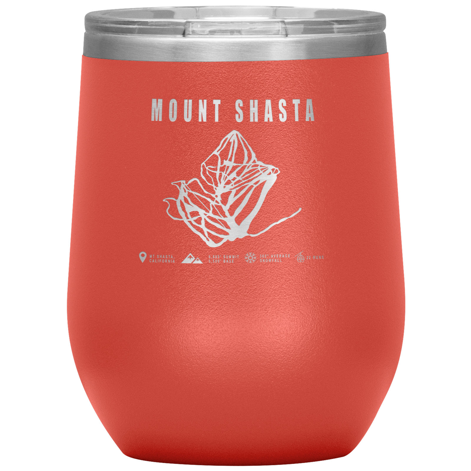 Mount Shasta, California Ski Trail Map Wine 12oz Tumbler - Powderaddicts