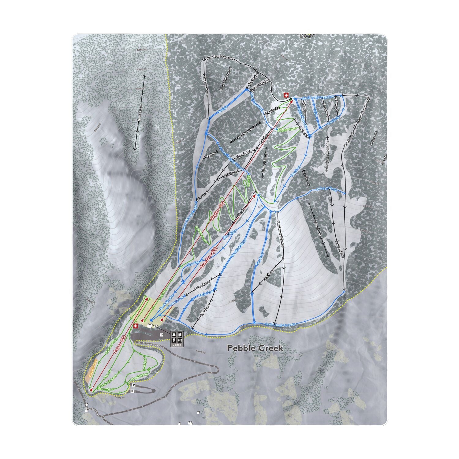 Pebble Creek, Idaho Ski Resort Map Printed Beach Towel - Powderaddicts