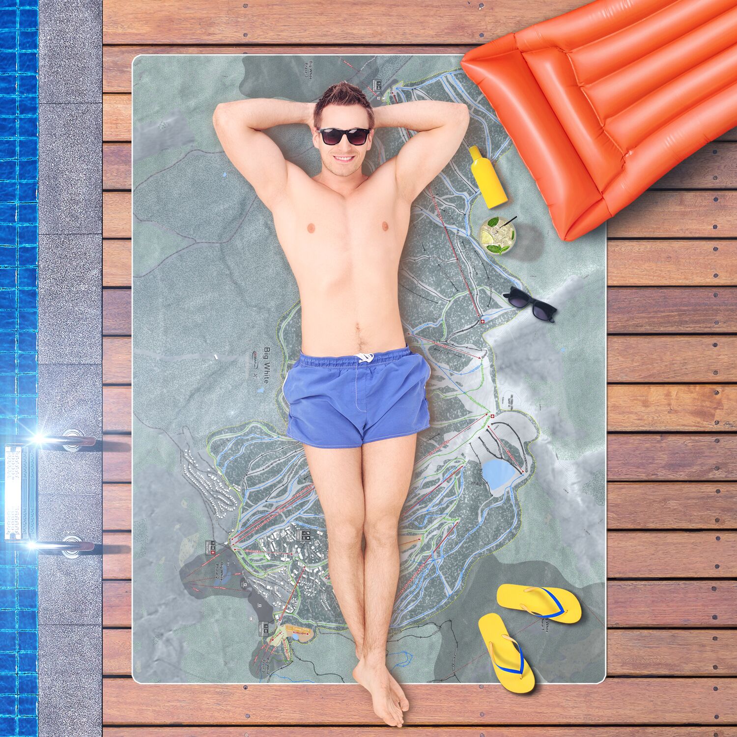 Big White, British Columbia Ski Resort Map Printed Beach Towel - Powderaddicts