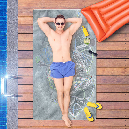 49 Degrees North, Washington Ski Resort Map Printed Beach Towel - Powderaddicts