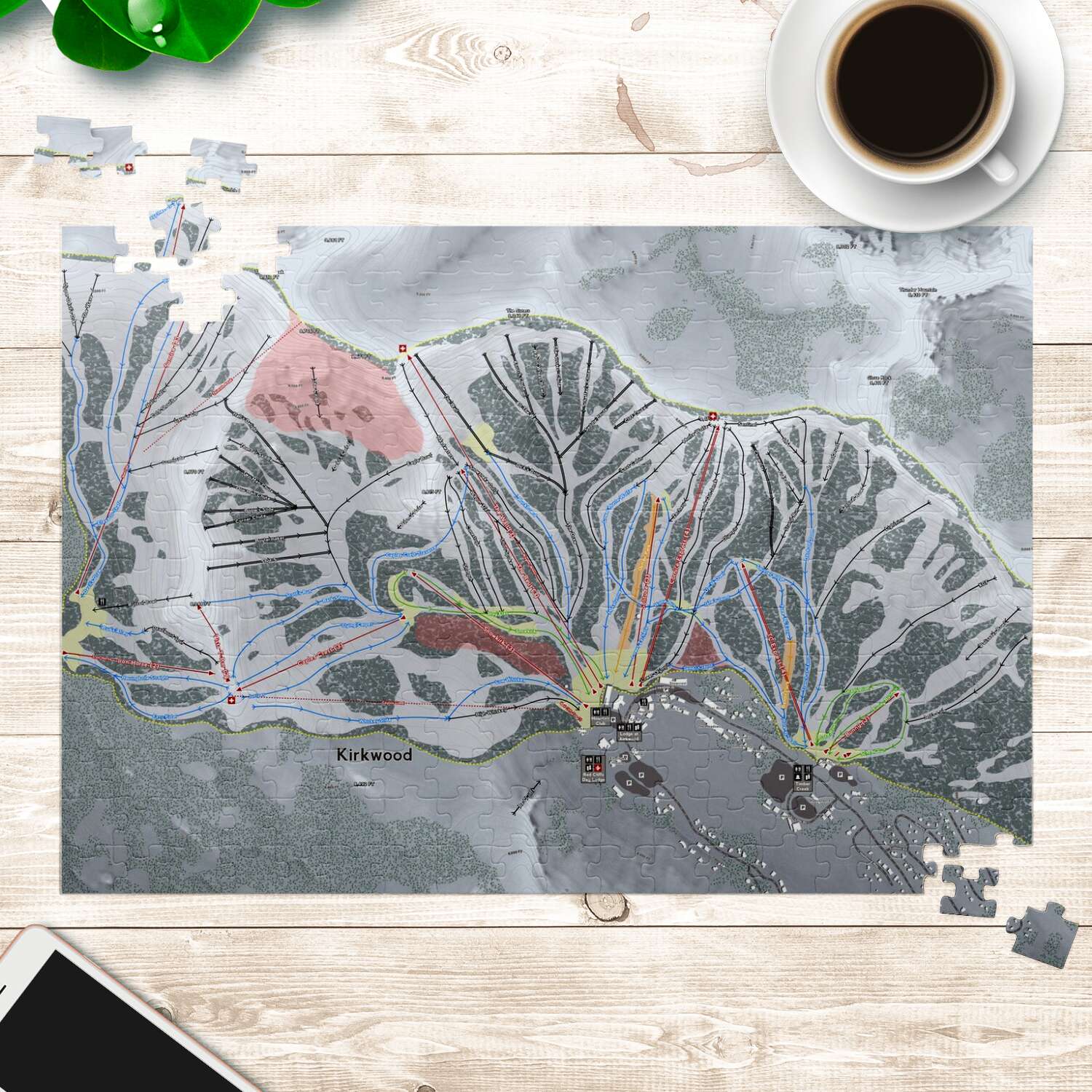 Kirkwood, California Ski Trail Map Puzzle - Powderaddicts