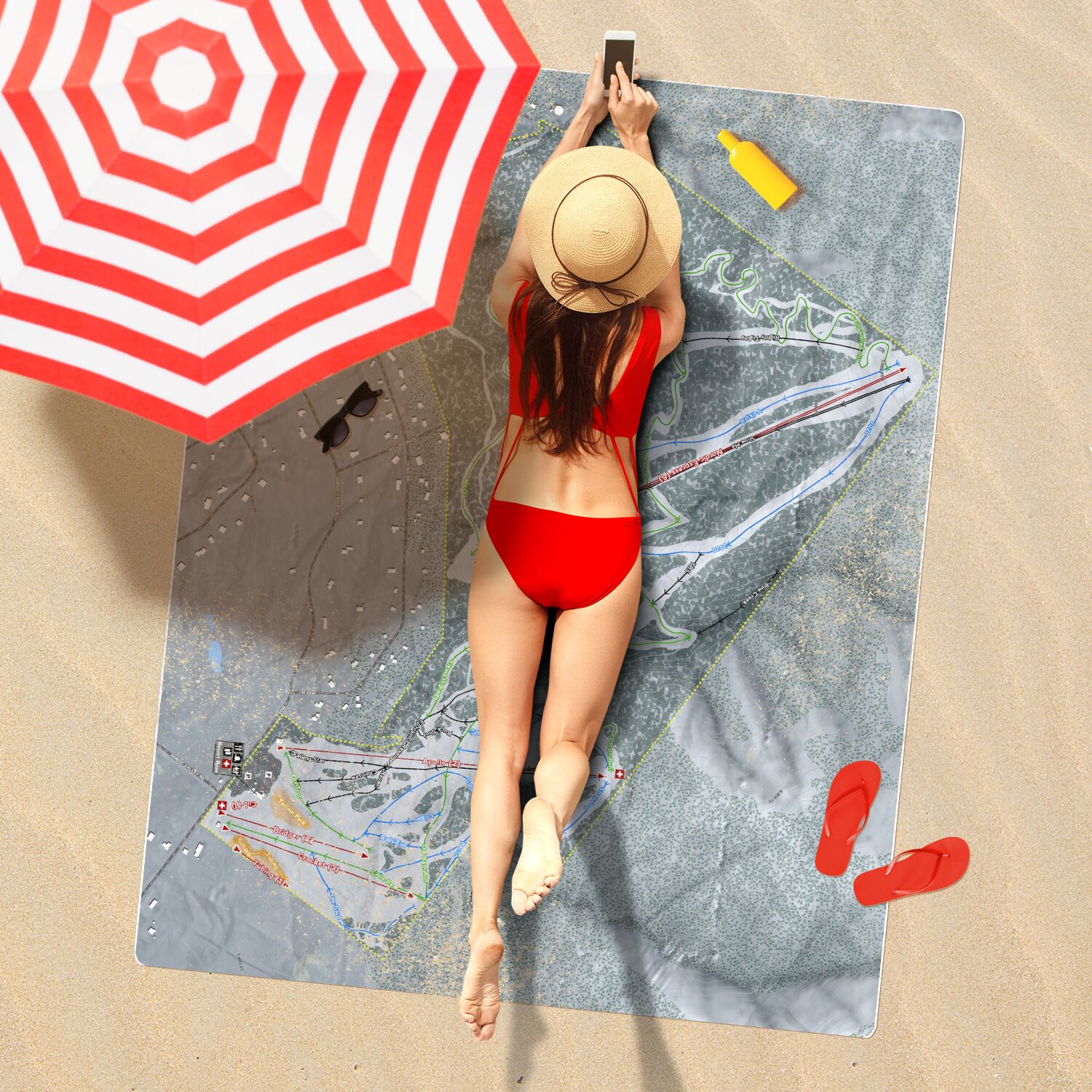 Nordic Valley, Utah Ski Resort Map Printed Beach Towel - Powderaddicts