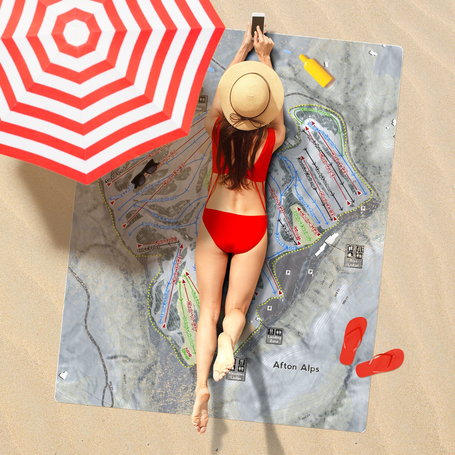 Afton Alps, Minnesota Ski Resort Map Printed Beach Towel - Powderaddicts