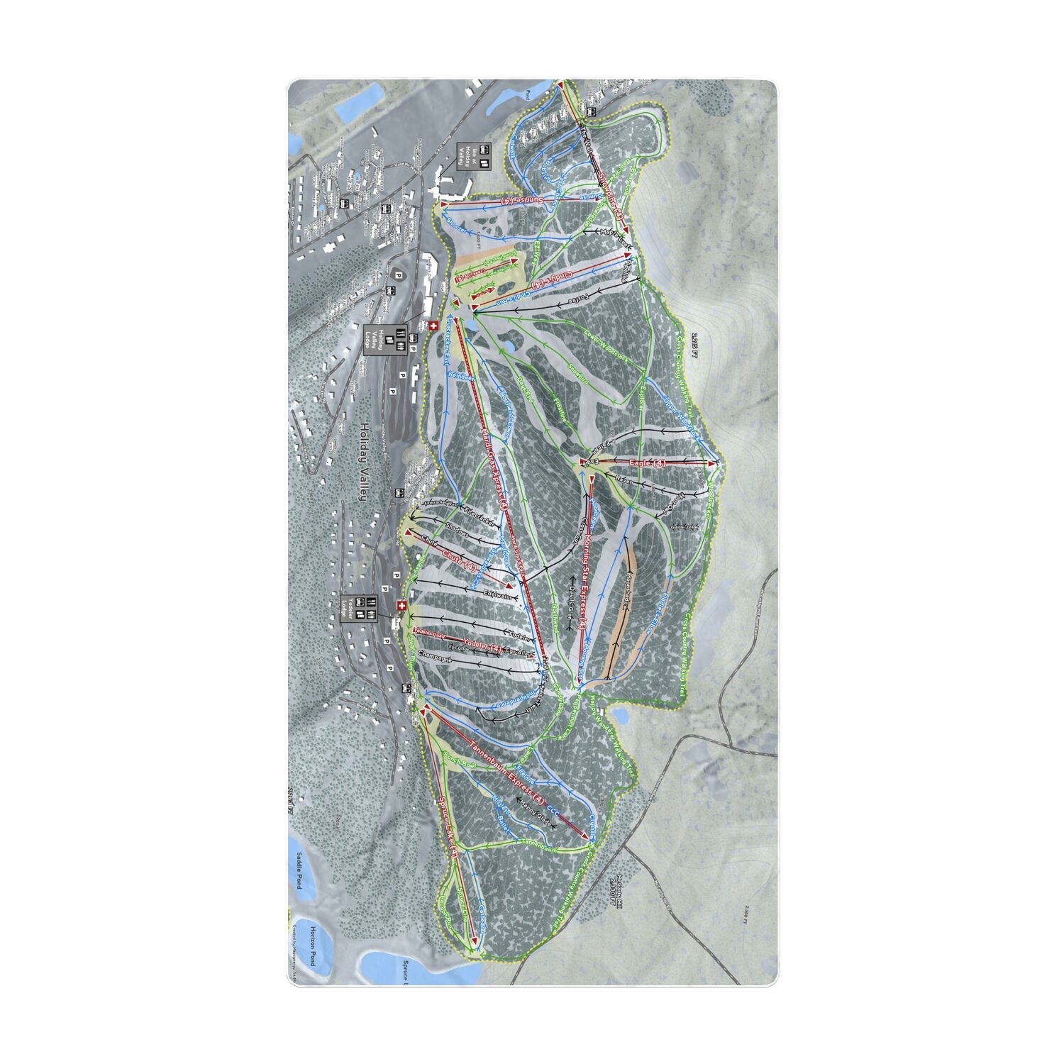 Holiday Valley, New York Ski Resort Map Printed Beach Towel - Powderaddicts
