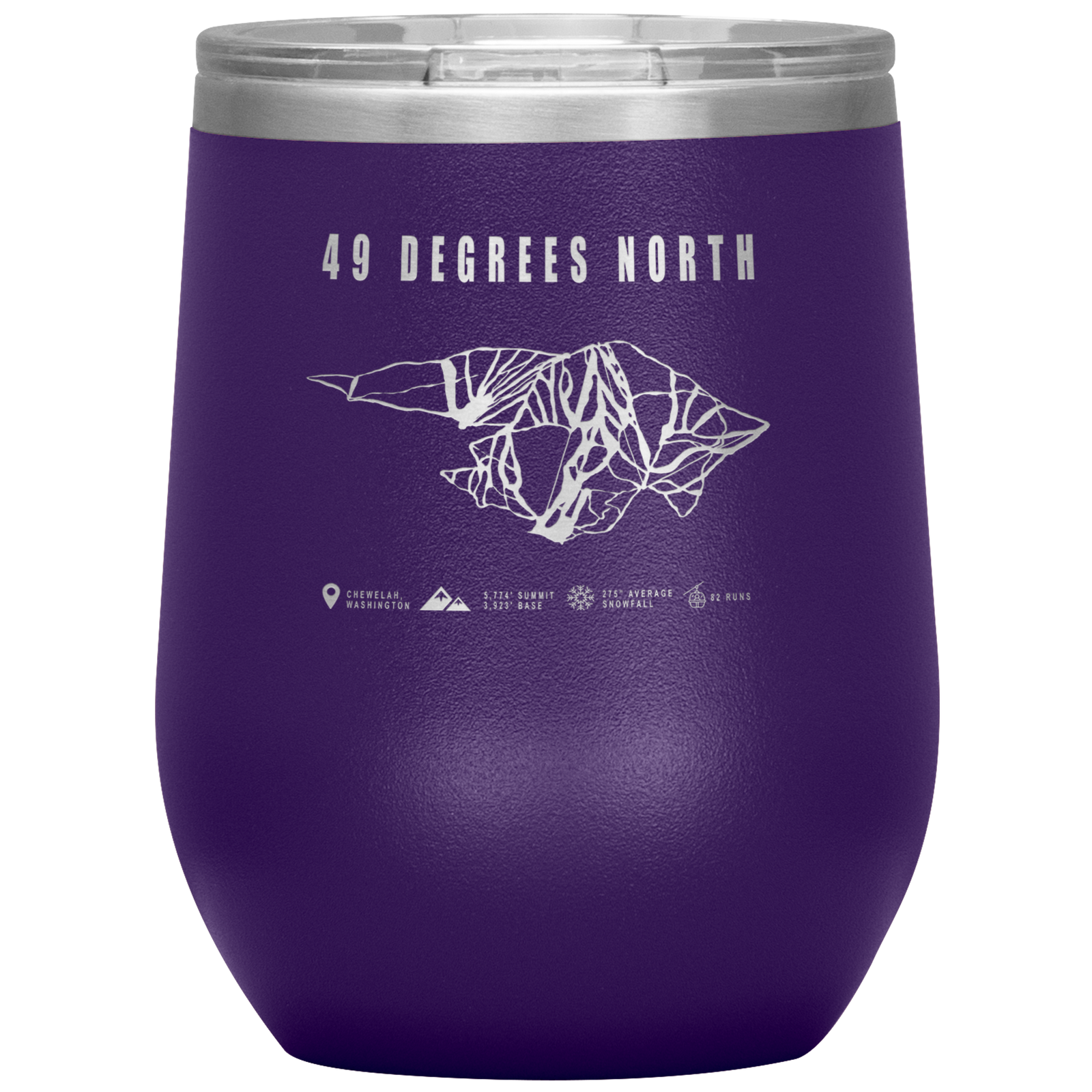 49 Degrees North, Washington Ski Trail Map Wine 12oz Tumbler - Powderaddicts