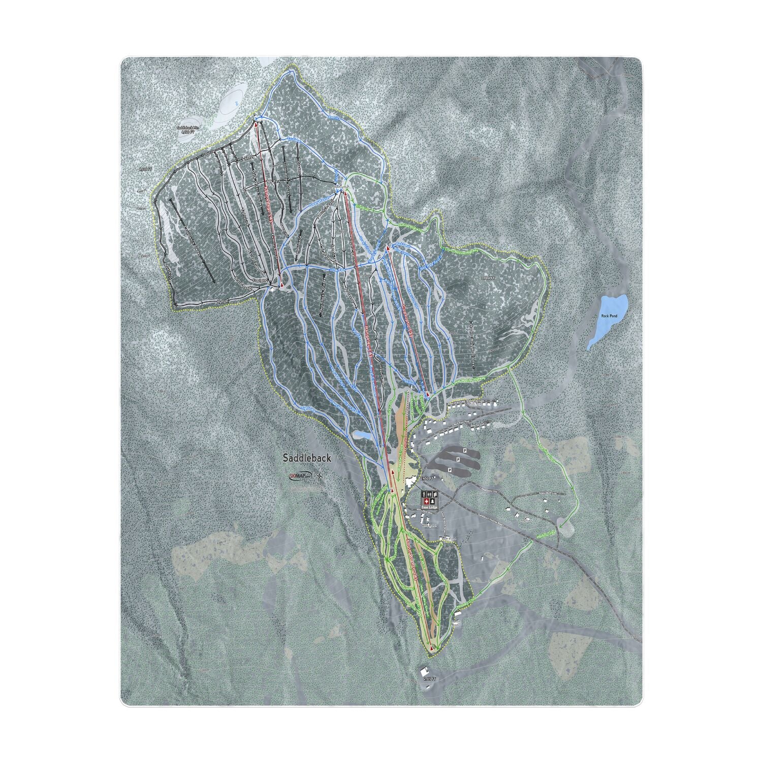 Saddleback, Maine Ski Resort Map Printed Beach Towel - Powderaddicts