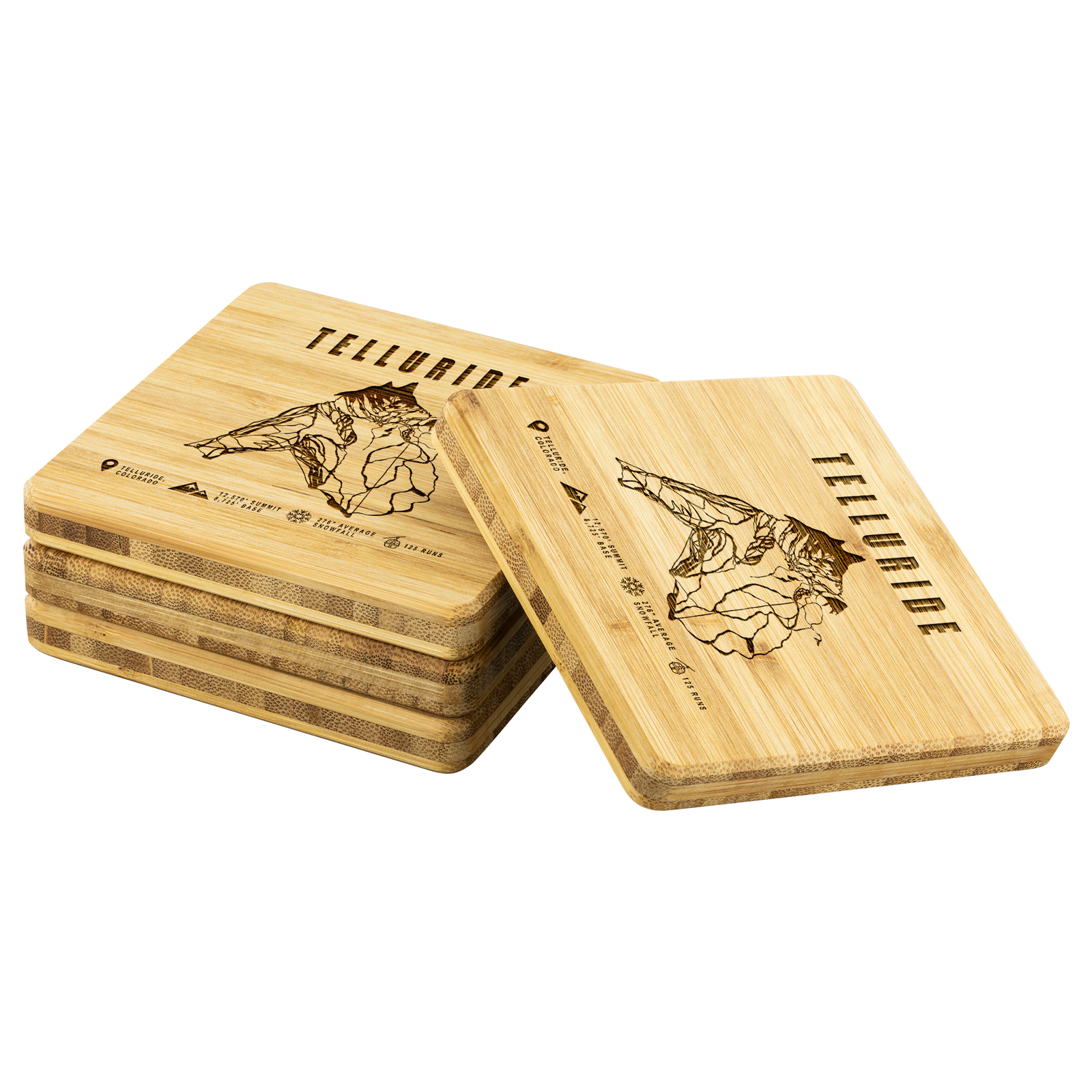 Telluride Colorado Ski Trail Map Bamboo Coaster - Powderaddicts