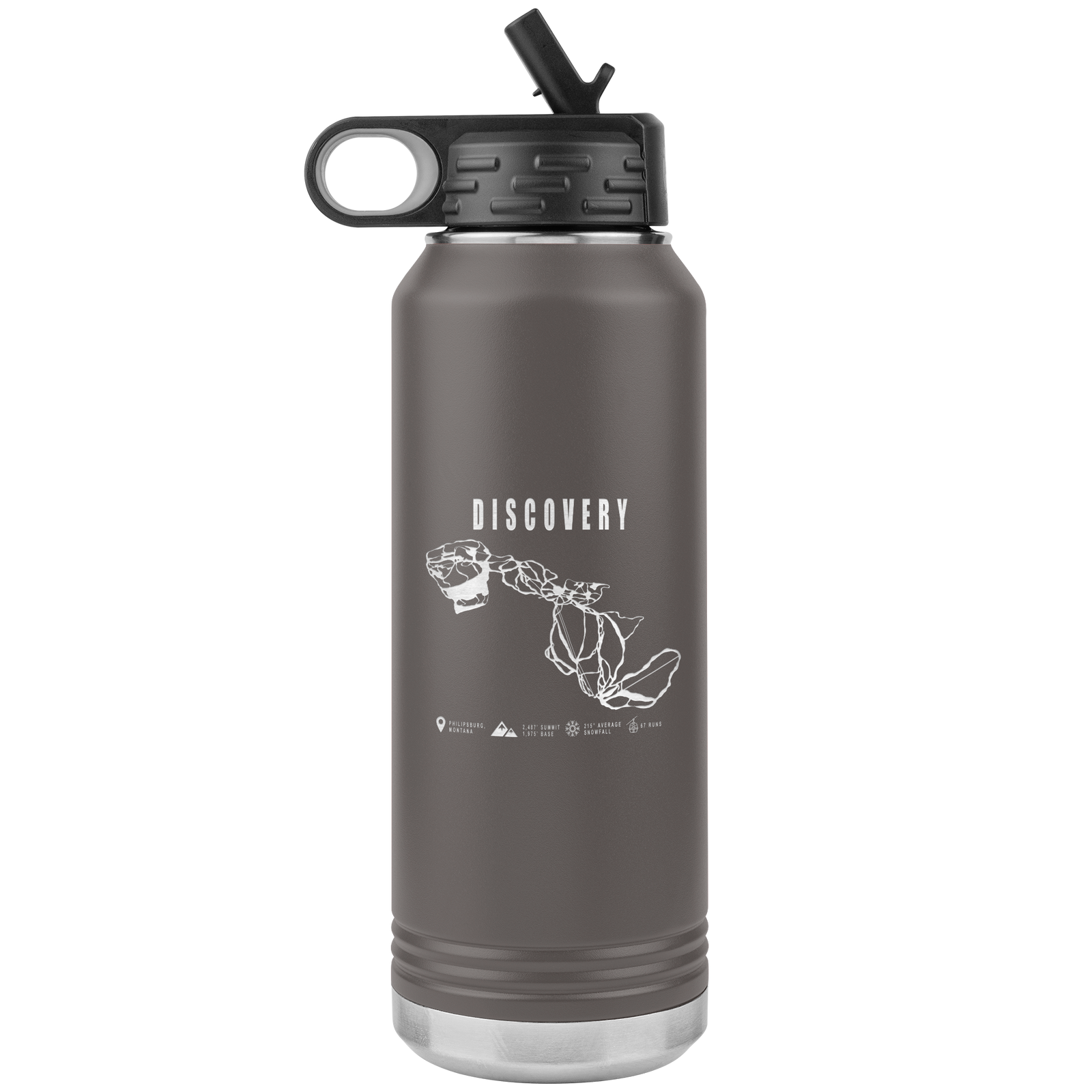 Discovery Montana Ski Trail Map 32oz Water Bottle Tumbler - Powderaddicts