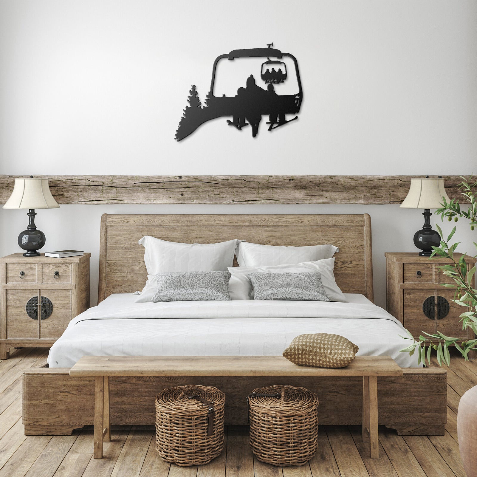 PERSONALIZED CHAIRLIFT SKIING FAMILY METAL, 1 SKIING PARENT, 2 SKIING CHILDREN ART (🇺🇸 MADE IN THE USA)