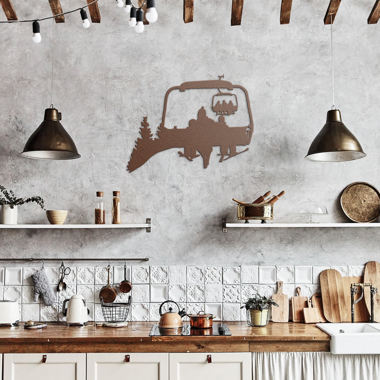 PERSONALIZED CHAIRLIFT SKIING FAMILY METAL, 1 SKIING PARENT, 2 SKIING CHILDREN ART (🇺🇸 MADE IN THE USA)