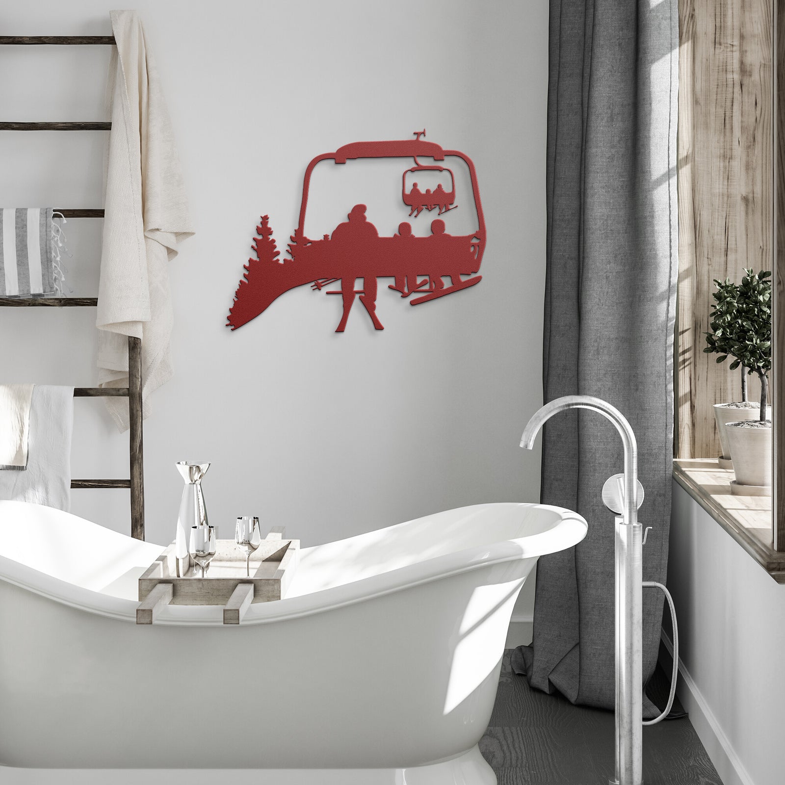 PERSONALIZED CHAIRLIFT SKI & SNOWBOARD FAMILY METAL WALL ART, 1 SKIING DAD, 1 SKIING CHILD, 1 SNOWBOARDING CHILD (🇺🇸 MADE IN THE USA)