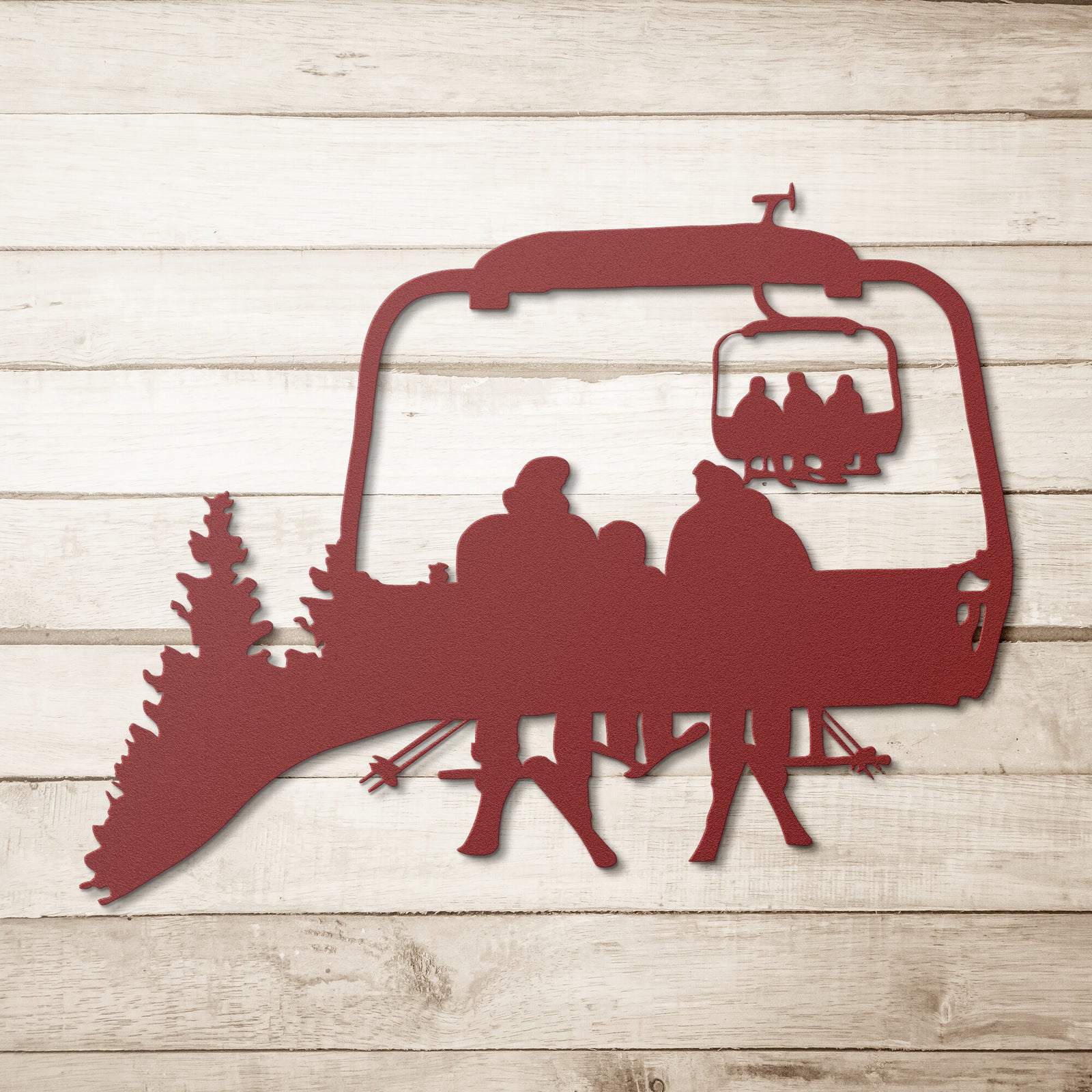 PERSONALIZED CHAIRLIFT SKIING FAMILY METAL WALL ART, 2 SKIING PARENTS, 1 SKIING CHILD (🇺🇸 MADE IN THE USA)